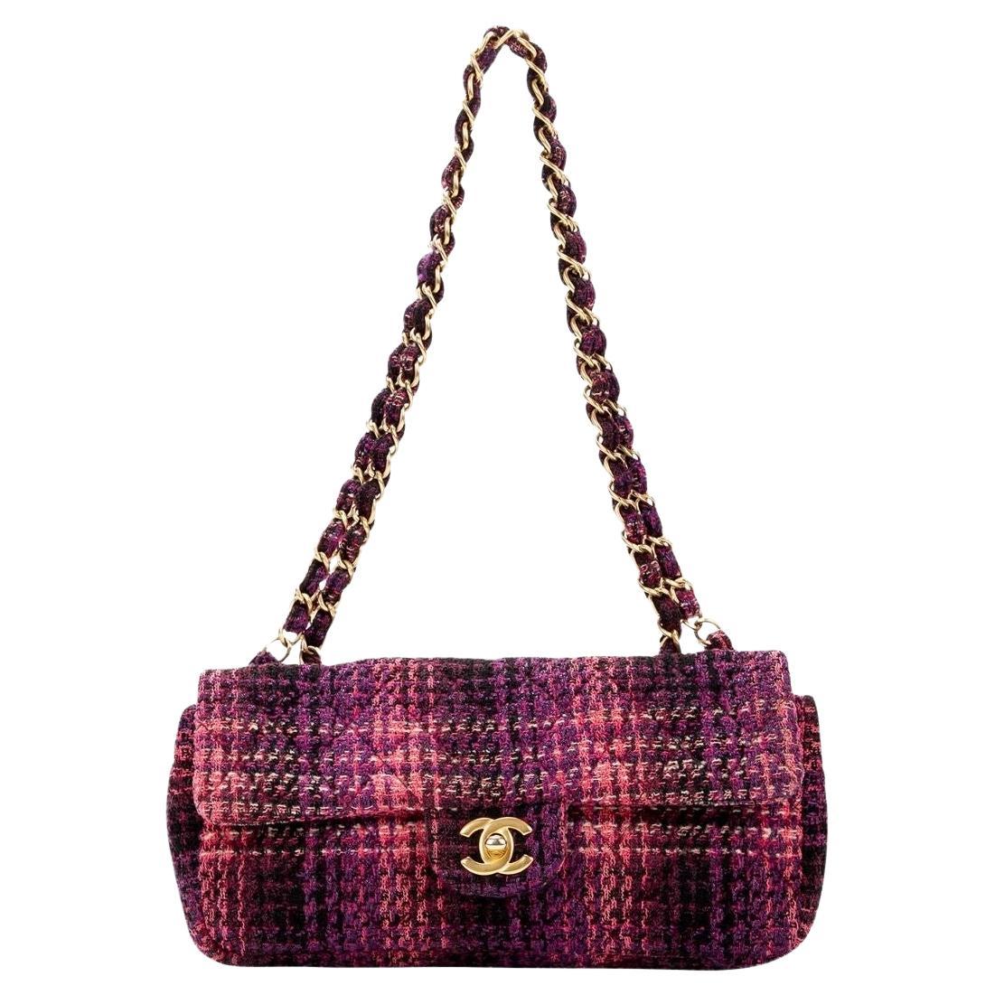 Chanel 2009 Limited Edition Pink Tweed East West Flap Bag For Sale
