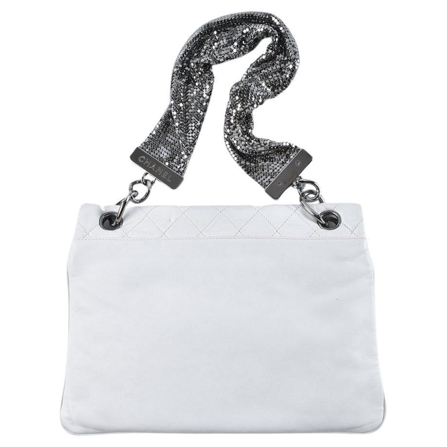Women's Chanel 2009 Metallic Mesh Limited Edition Soft Lambskin White Classic Flap Bag For Sale