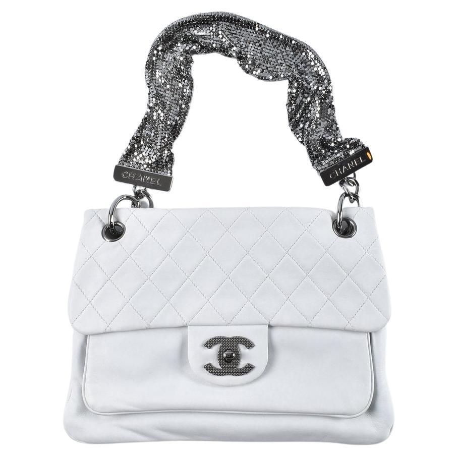 Chanel 2009 Metallic Mesh Limited Edition Weiches Lammfell Weiß Klassische Klappe Tasche