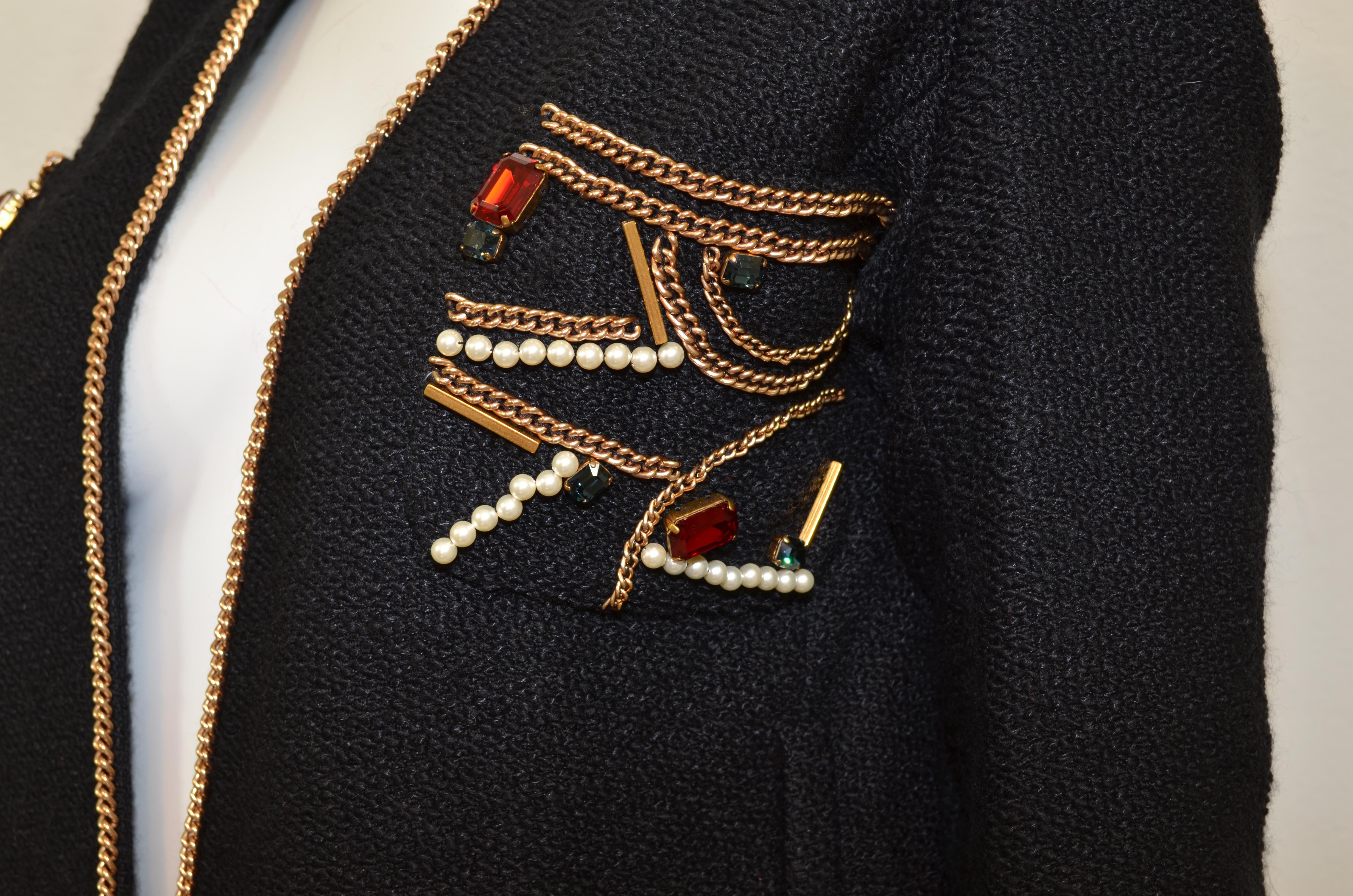 Women's Chanel 2009 Moscow Black Jacket with Chain Jewel
