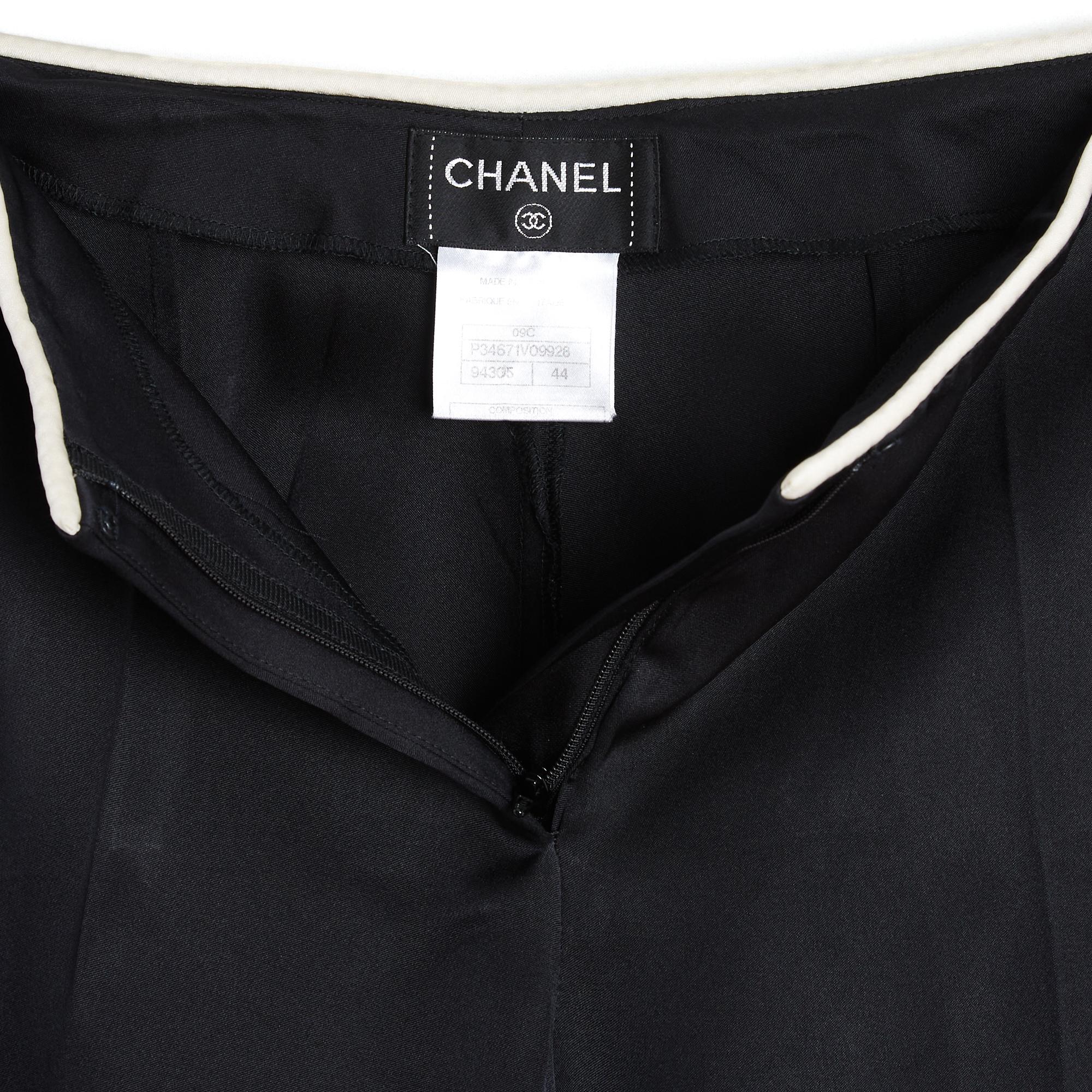 Chanel 2009 Pantalon large FR46 Negro Blanco Seda Palazzo  Pantalones XXXL US32 en venta 1