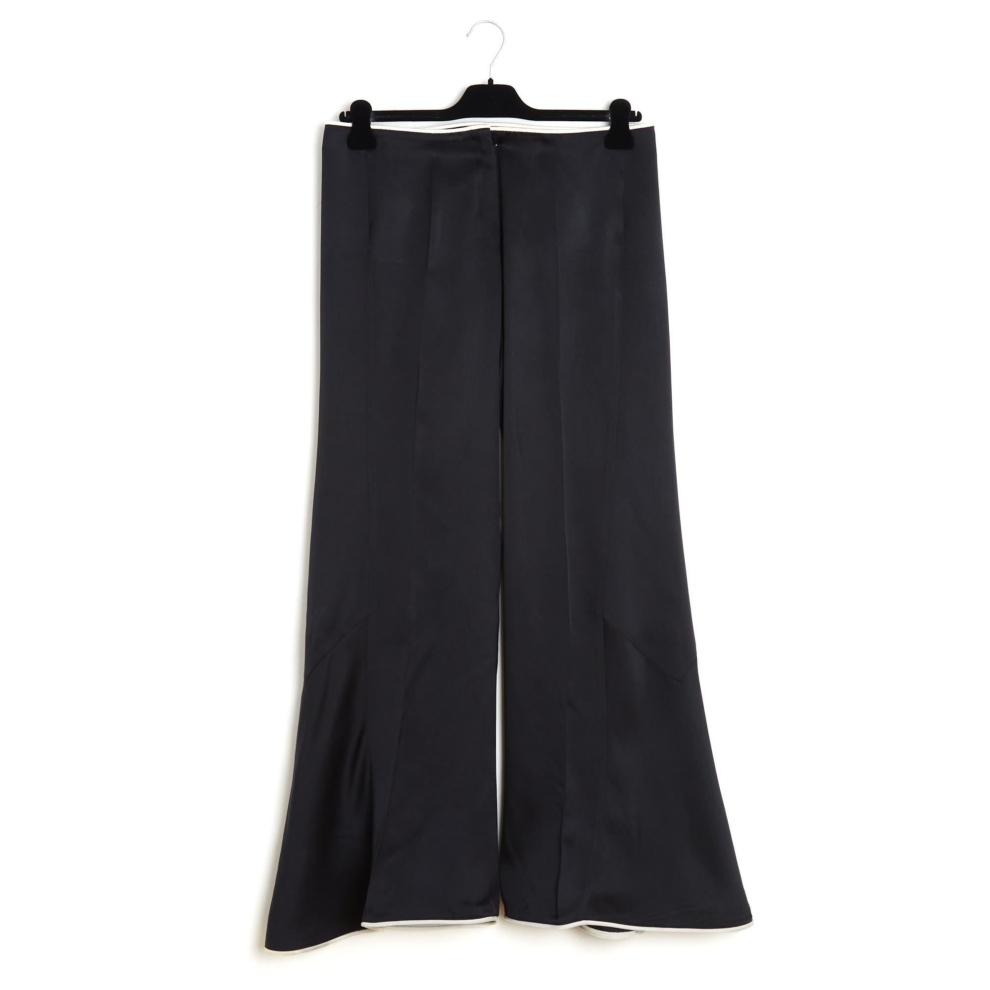 Chanel 2009 Pantalon large FR46 Negro Blanco Seda Palazzo  Pantalones XXXL US32 en venta 2