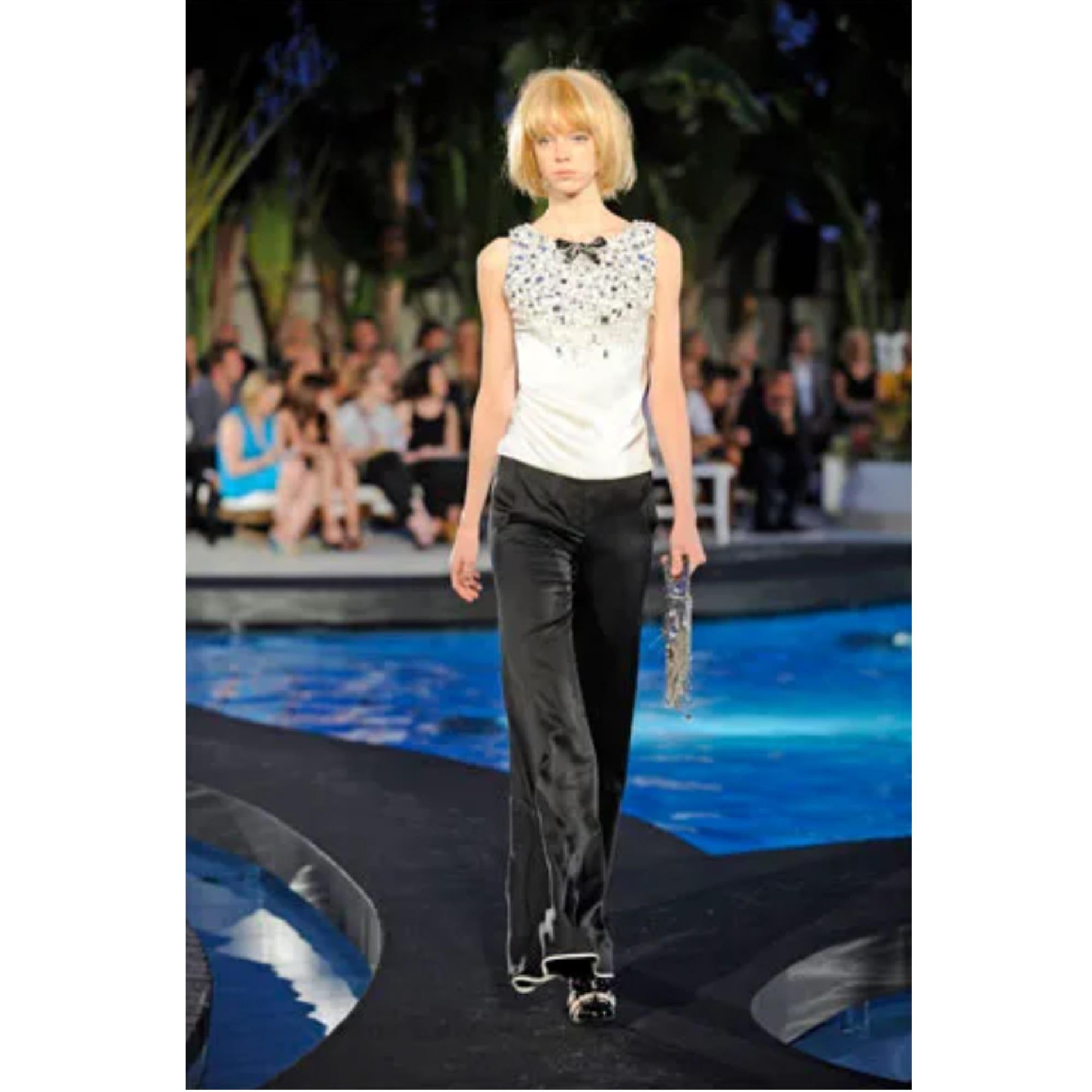 Chanel 2009 Pantalon large FR46 Negro Blanco Seda Palazzo  Pantalones XXXL US32 en venta 3