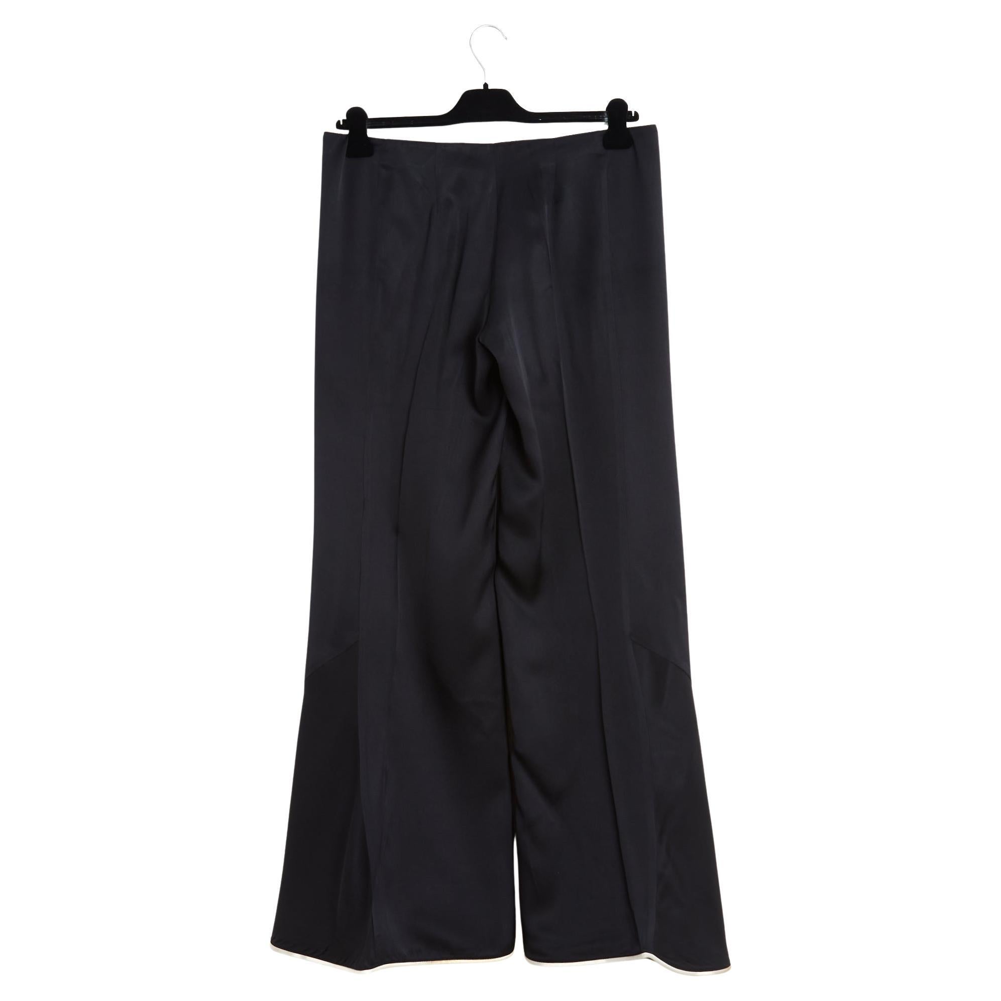 Chanel 2009 Pantalon large FR46 Negro Blanco Seda Palazzo  Pantalones XXXL US32 en venta