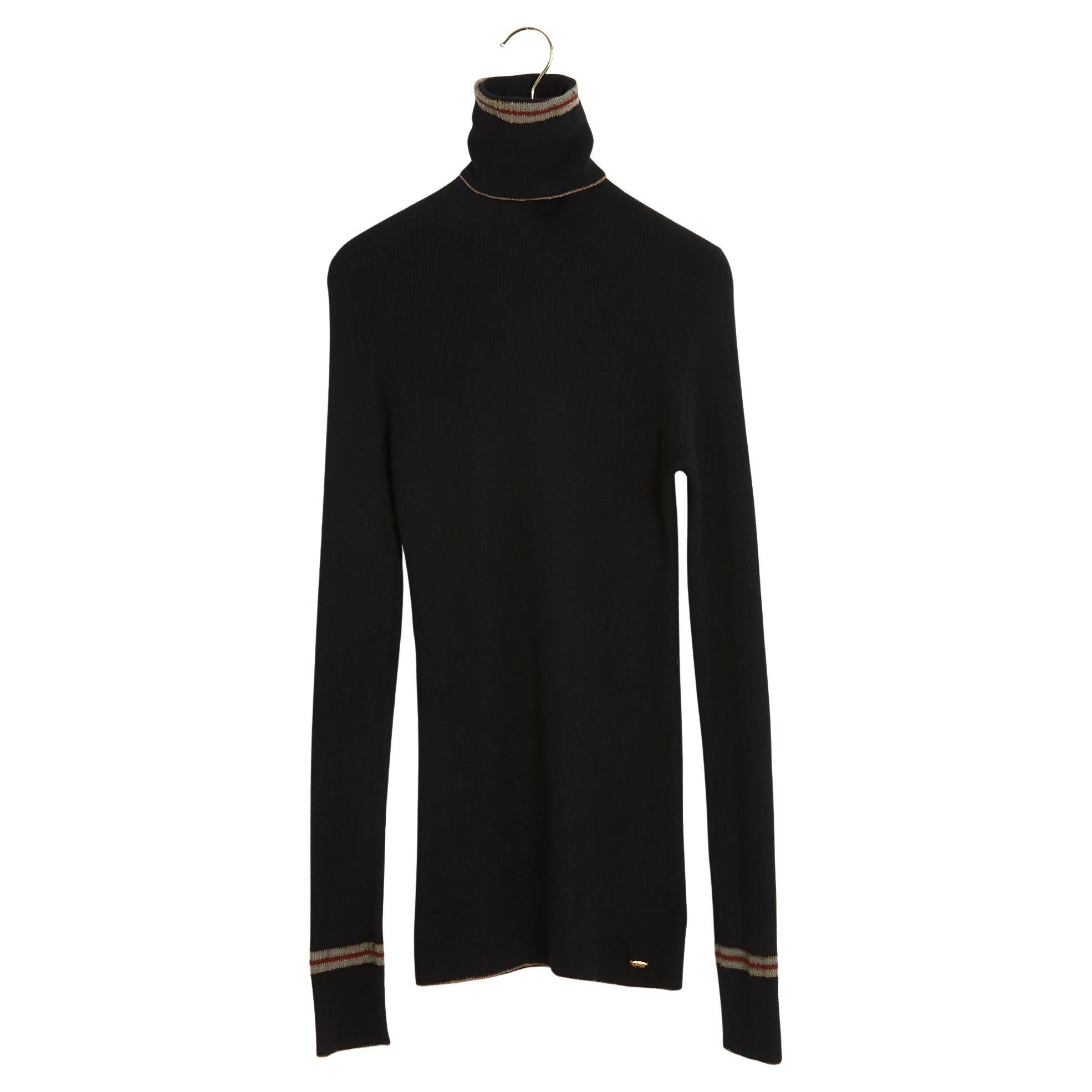 Chanel 2009 Pull noir or FR38 Black Cashmere Turtle Neck Sweater UK10 US8 For Sale