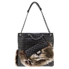 Chanel 2009 Rara Fantasia Cabas Pelliccia Ecologica Inverno XL Cabas Tote Borsa a Tracolla