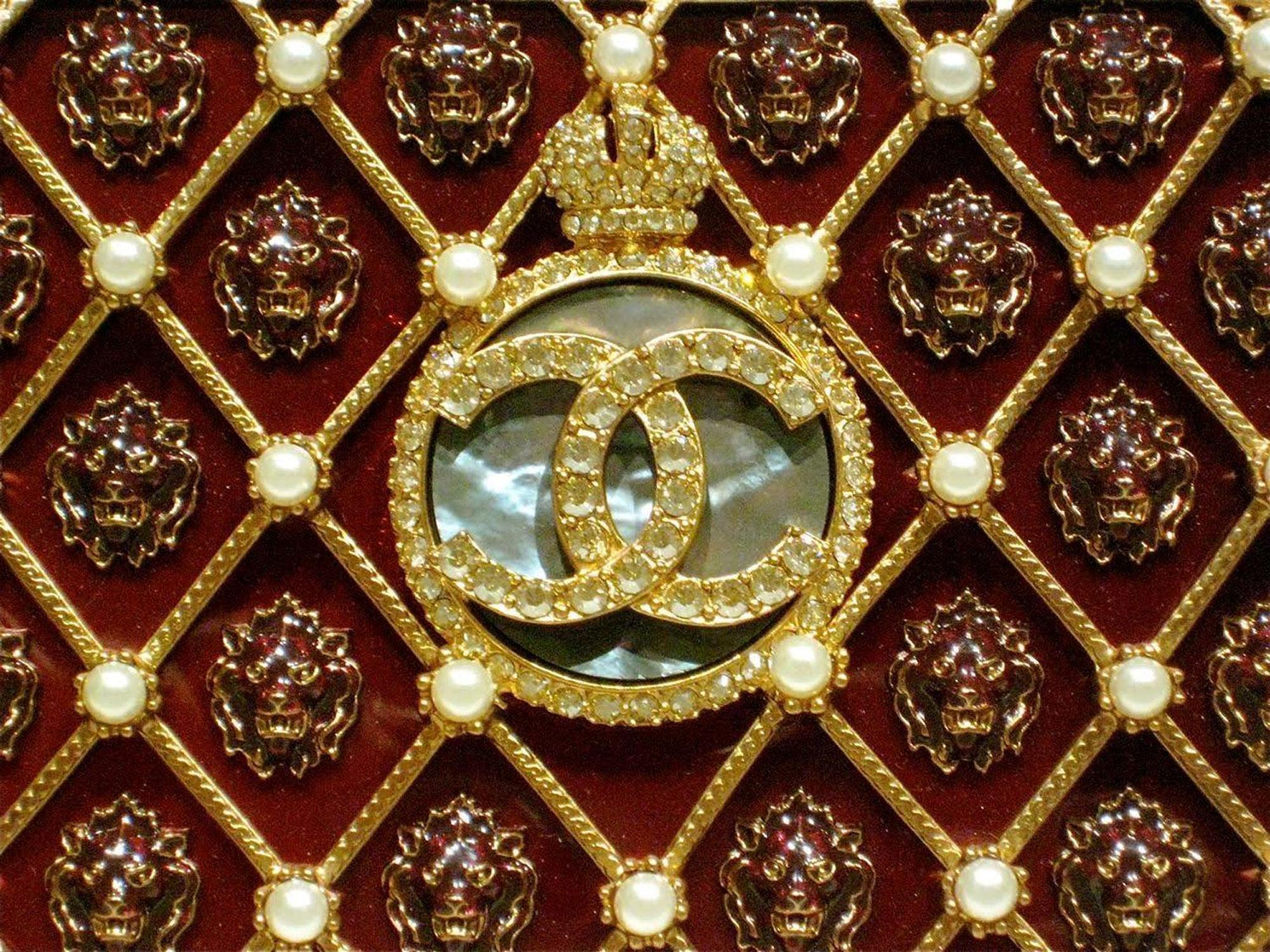 da uomo o donna Chanel 2009 Rara Testa di Leone Leone da Collezione Corona d'Oro Vintage Minaudière