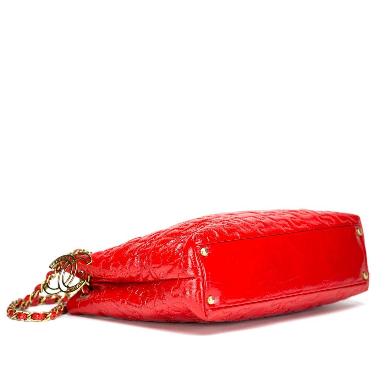 Chanel 2009 Seltene Vintage Hell Rot Gesteppt Puzzle Stück Lack Tote Satchel Tasche für Damen oder Herren im Angebot