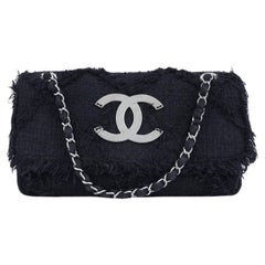 Chanel 2009, borsa piccola in tweed beige con frange e uncinetto organico Nature, con patta