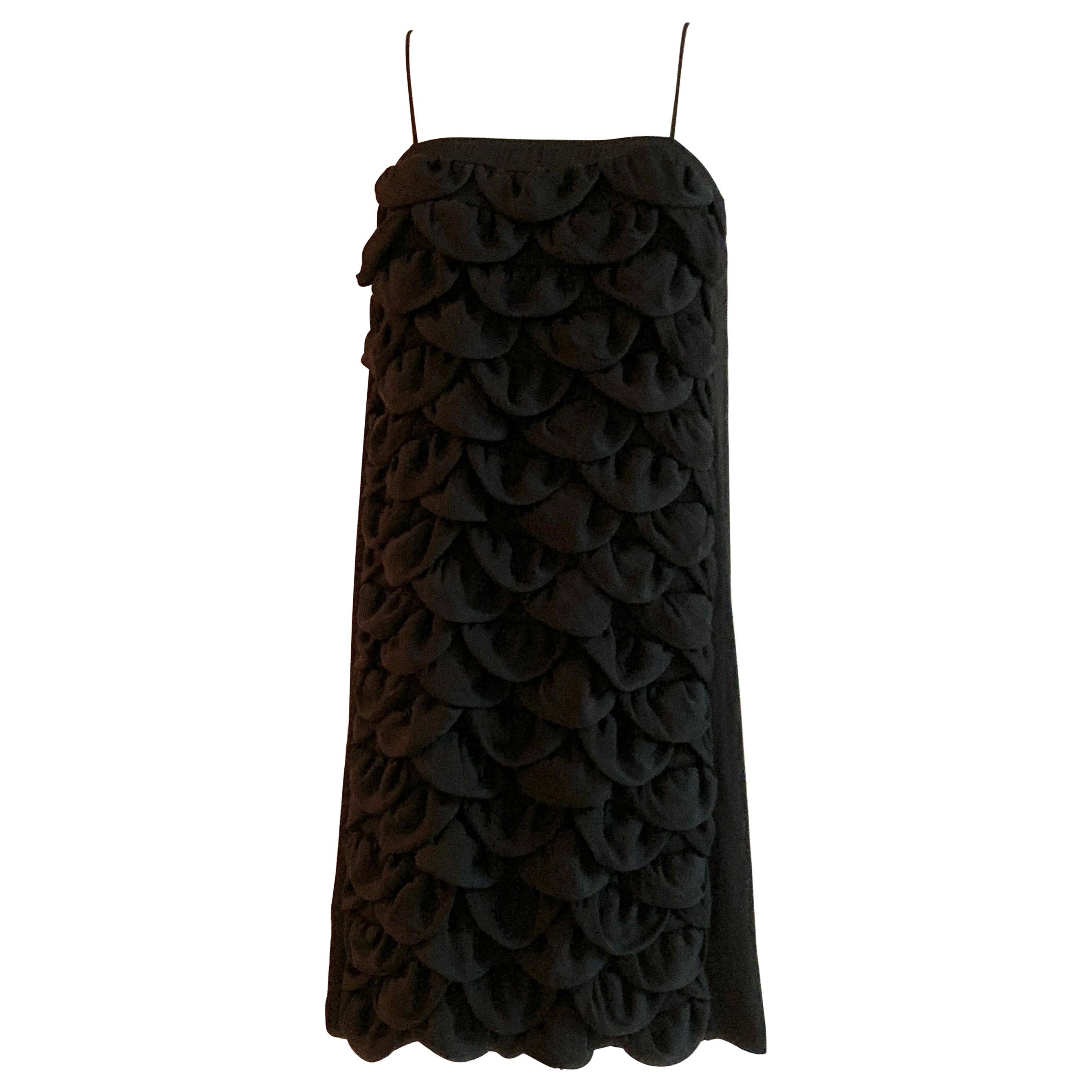 Chanel 2009 Swim Cover Up Black Petal Textured Spaghetti Strap Mini Dress For Sale