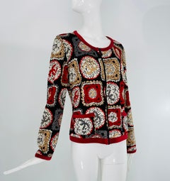 Chanel 2009P Red Black and White LOGO Stretch Cotton Velvet Zipper Front Jacket