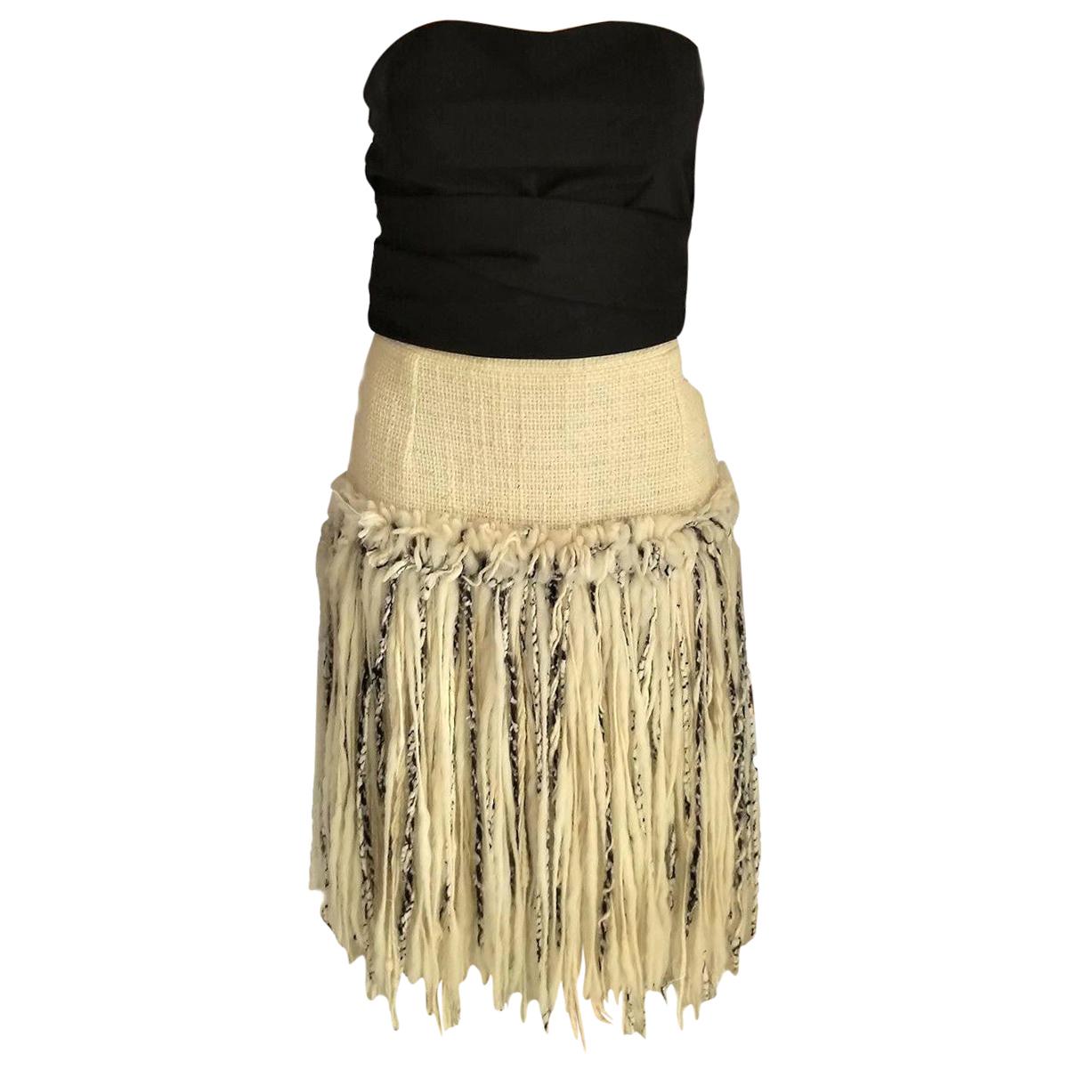 Chanel 2010 10A Ecru, Black, White Iridescent Tweed Fringe Skirt FR 36/ US 2 4 For Sale