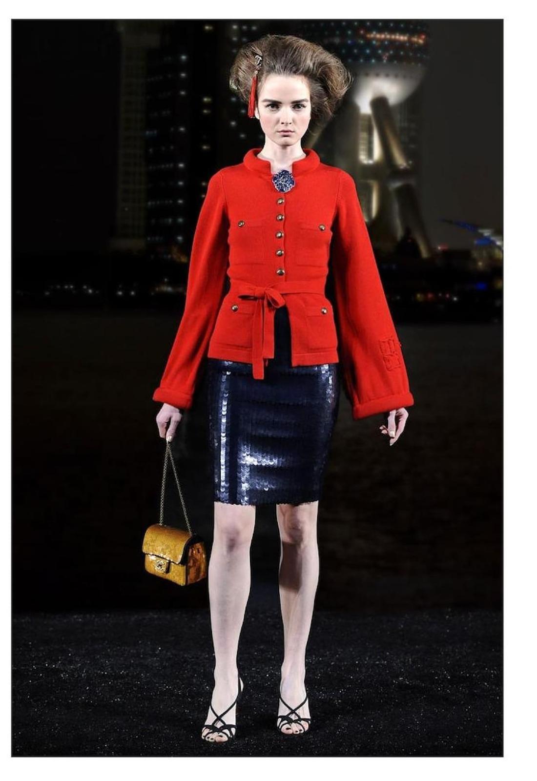 Red CHANEL 2010 10A Paris – Shanghai Karl Lagerfeld cashmere cardigan For Sale
