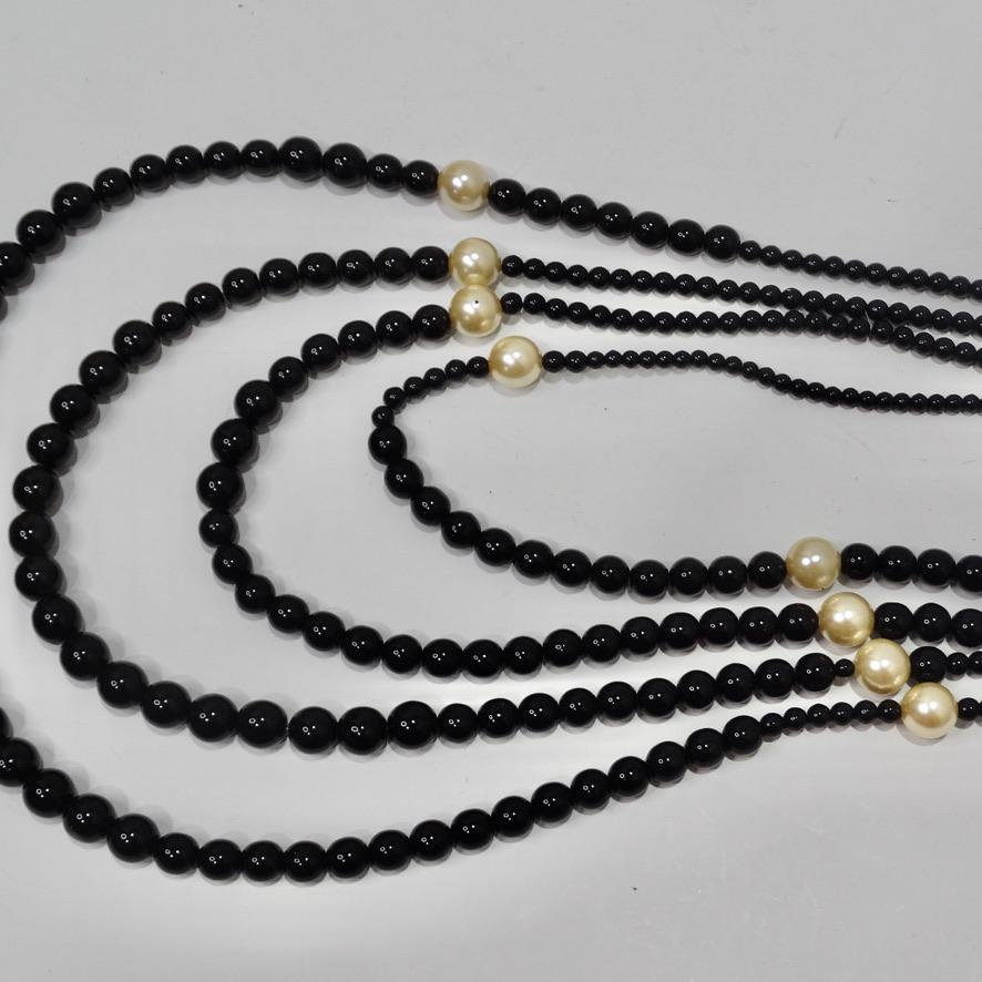 Chanel 2010 Black and Ivory Resin Pearl Multi Strand CC Logo Necklace For Sale 2