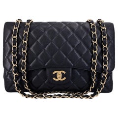 Chanel 2010 Black Caviar Jumbo Classic Flap Bag Single GHW 66829