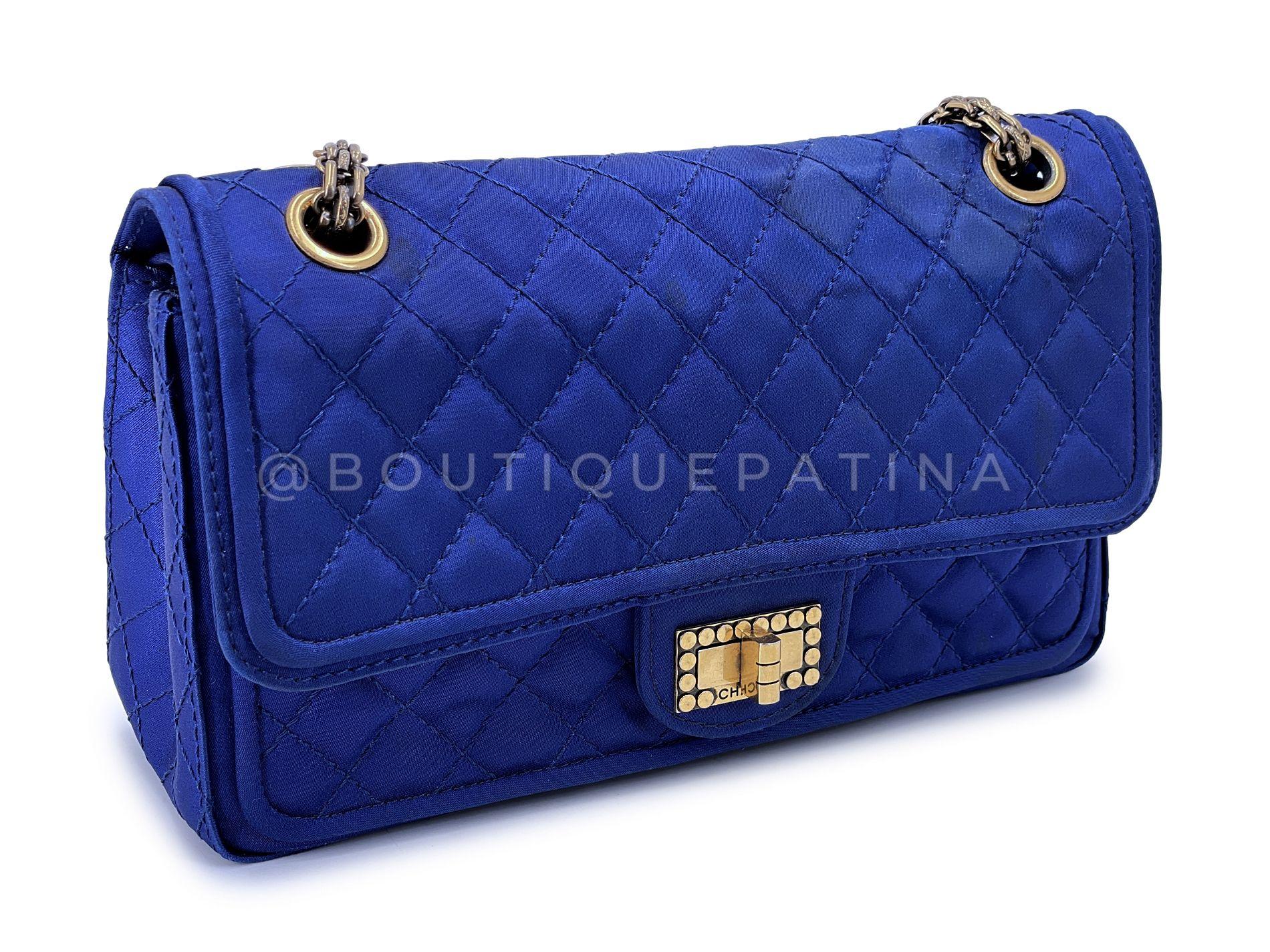 Chanel 2010 Blue Quilted Satin Reissue Flap Bag GHW 68437 In Excellent Condition In Costa Mesa, CA