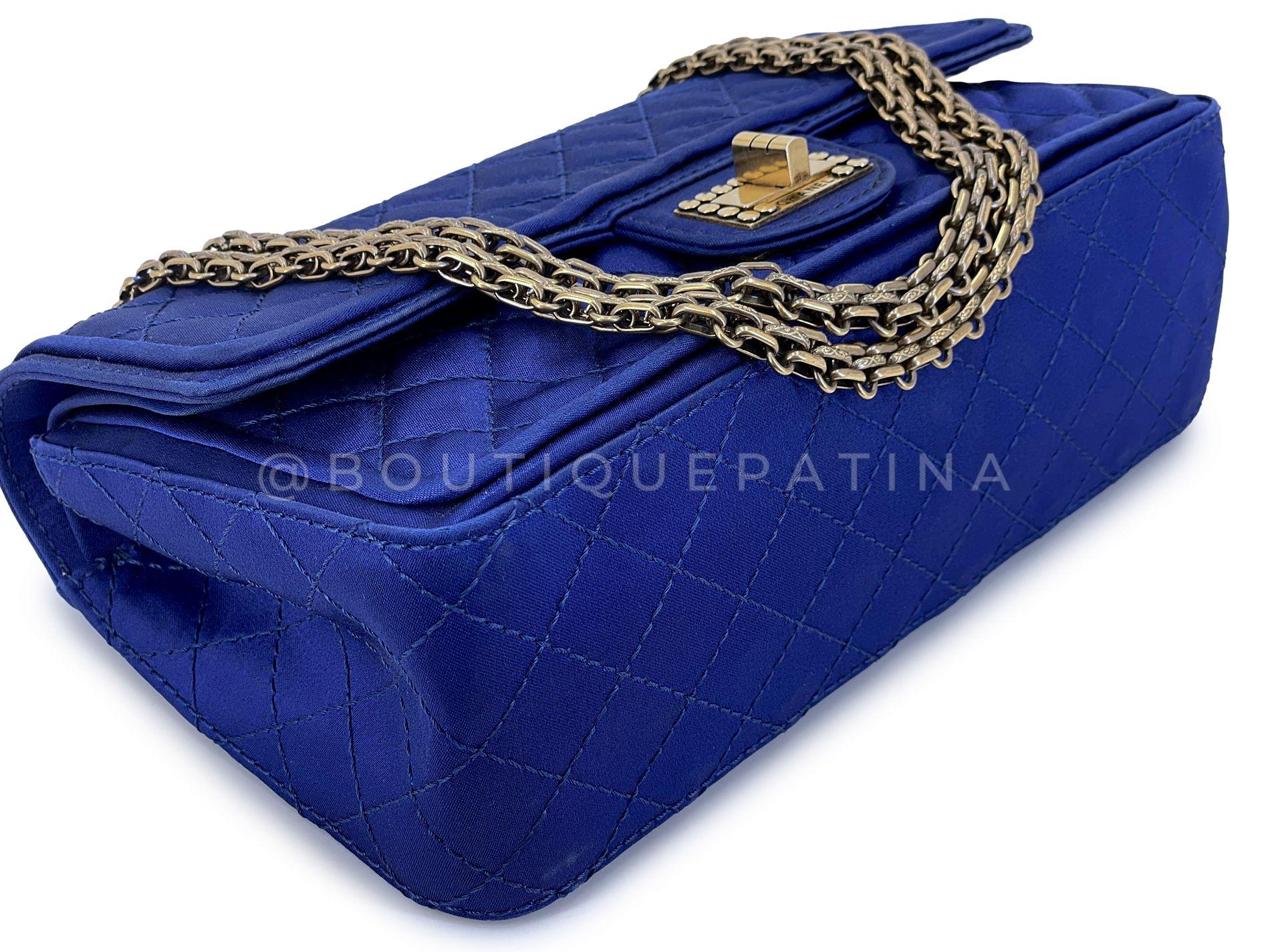 Chanel 2010 Blue Quilted Satin Reissue Flap Bag GHW 68437 3
