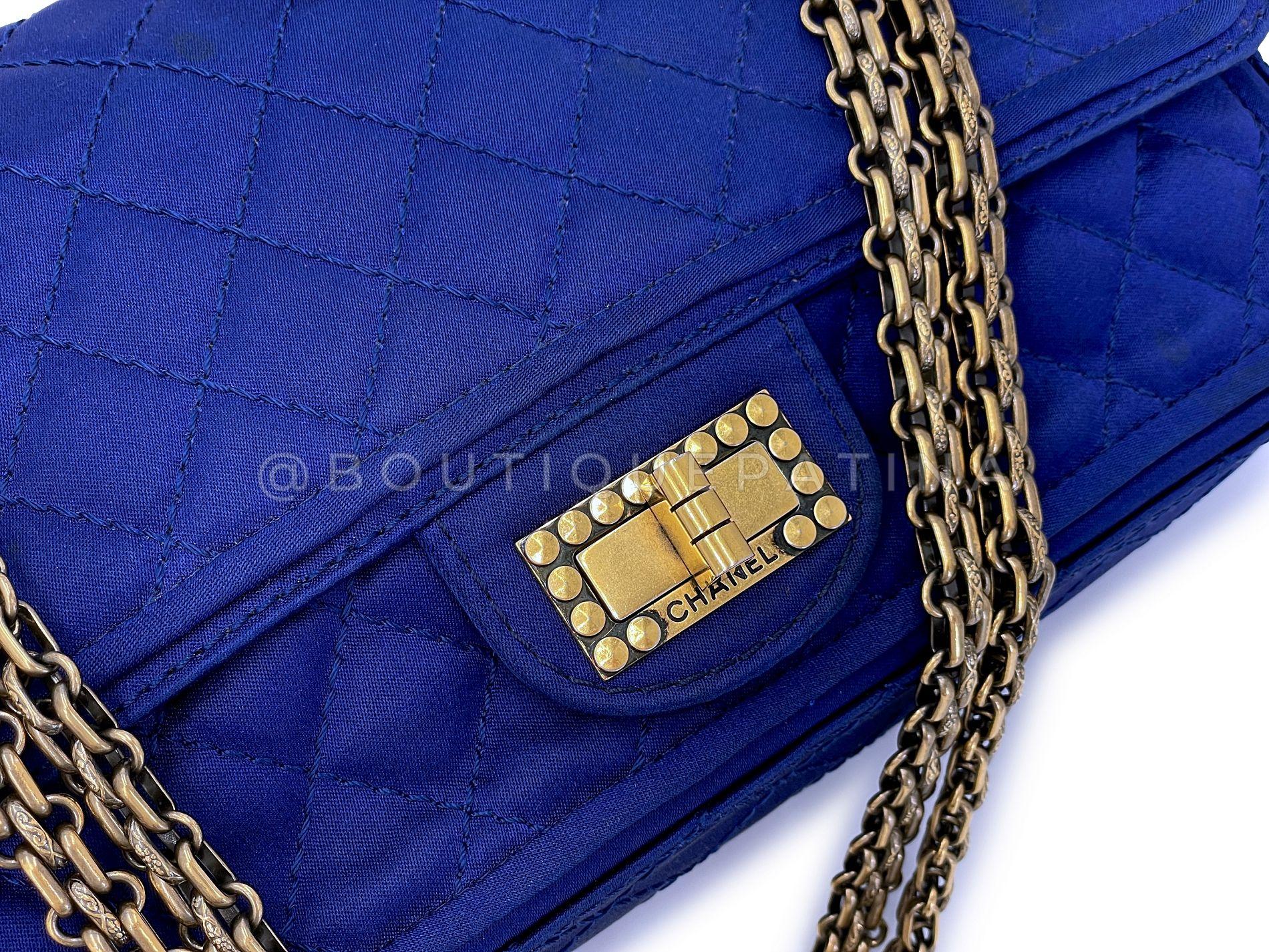Chanel 2010 Blue Quilted Satin Reissue Flap Bag GHW 68437 4