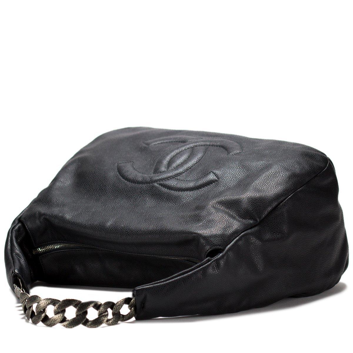Women's or Men's Chanel 2010 Brown Pebbled Caviar Hobo Antique Chain Shopper Satchel Bag  For Sale
