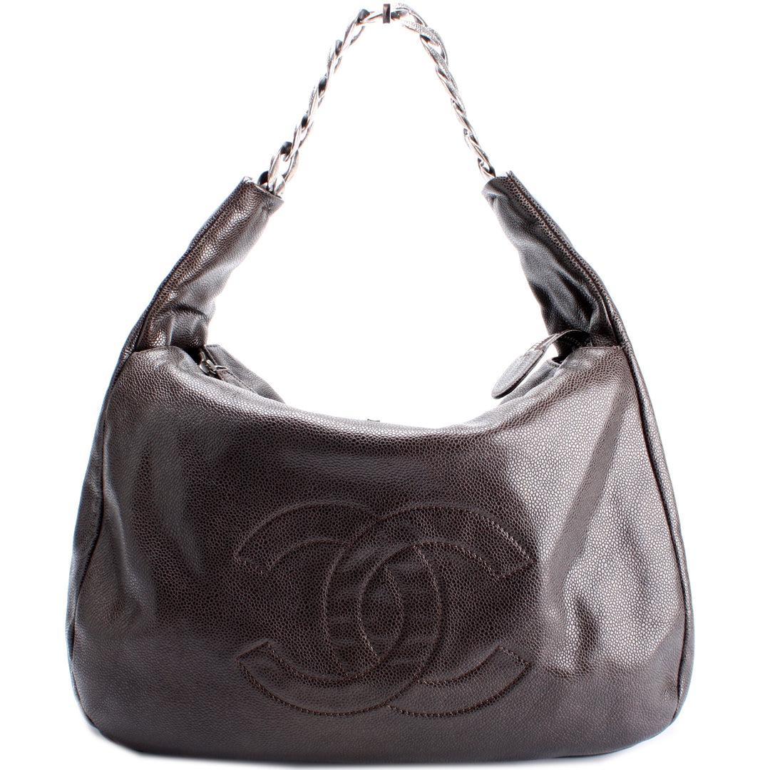 Chanel 2010 Brown Pebbled Caviar Hobo Antique Chain Shopper Satchel Bag  For Sale 1