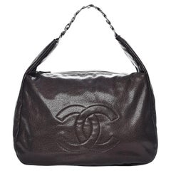 Chanel 2010 Brown Pebbled Caviar Hobo Antique Chain Shopper Satchel Bag