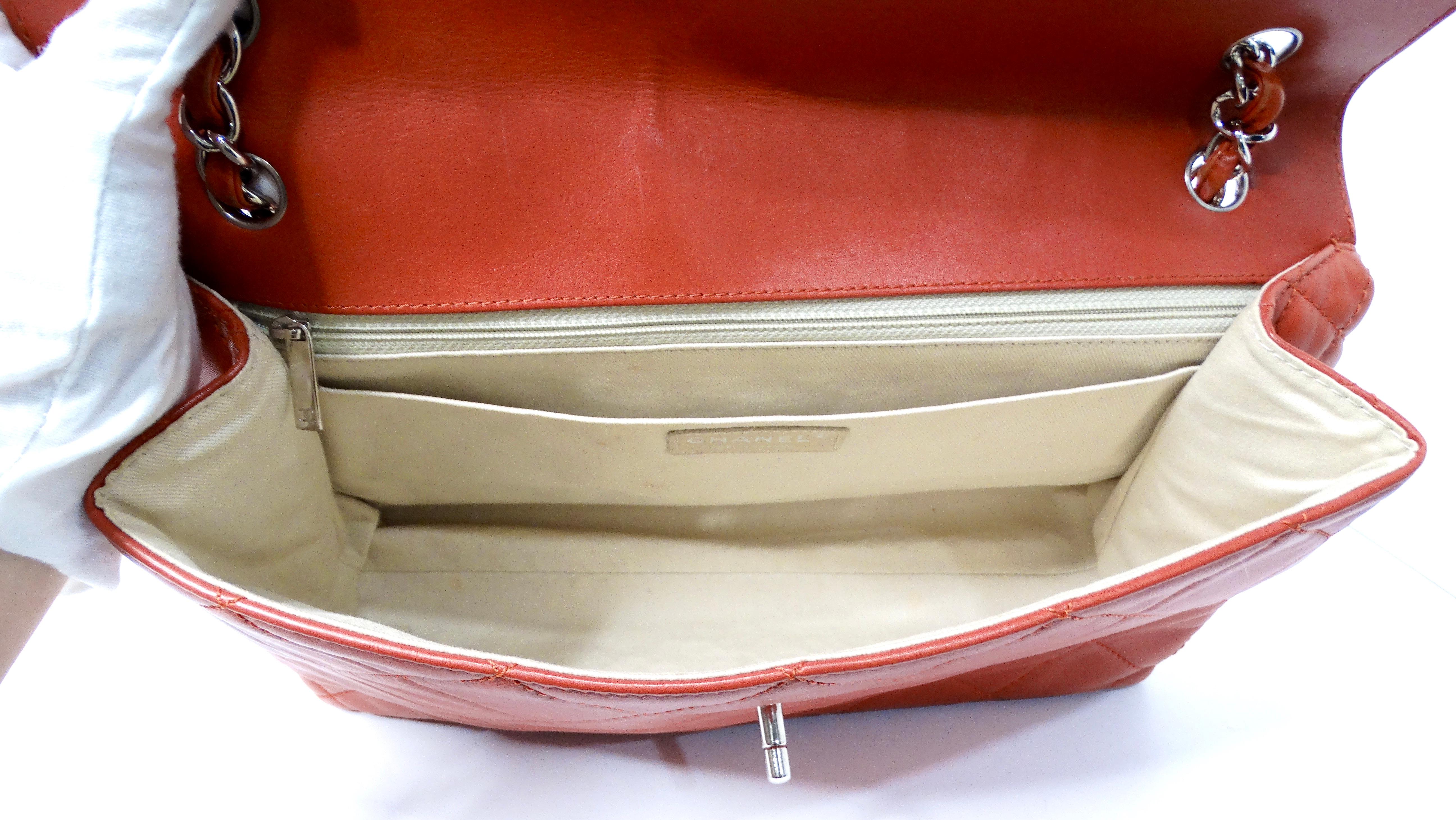 Chanel 2010 Burnt Orange In-The-Business Quilted Lambskin Large Single Flapbag For Sale 5