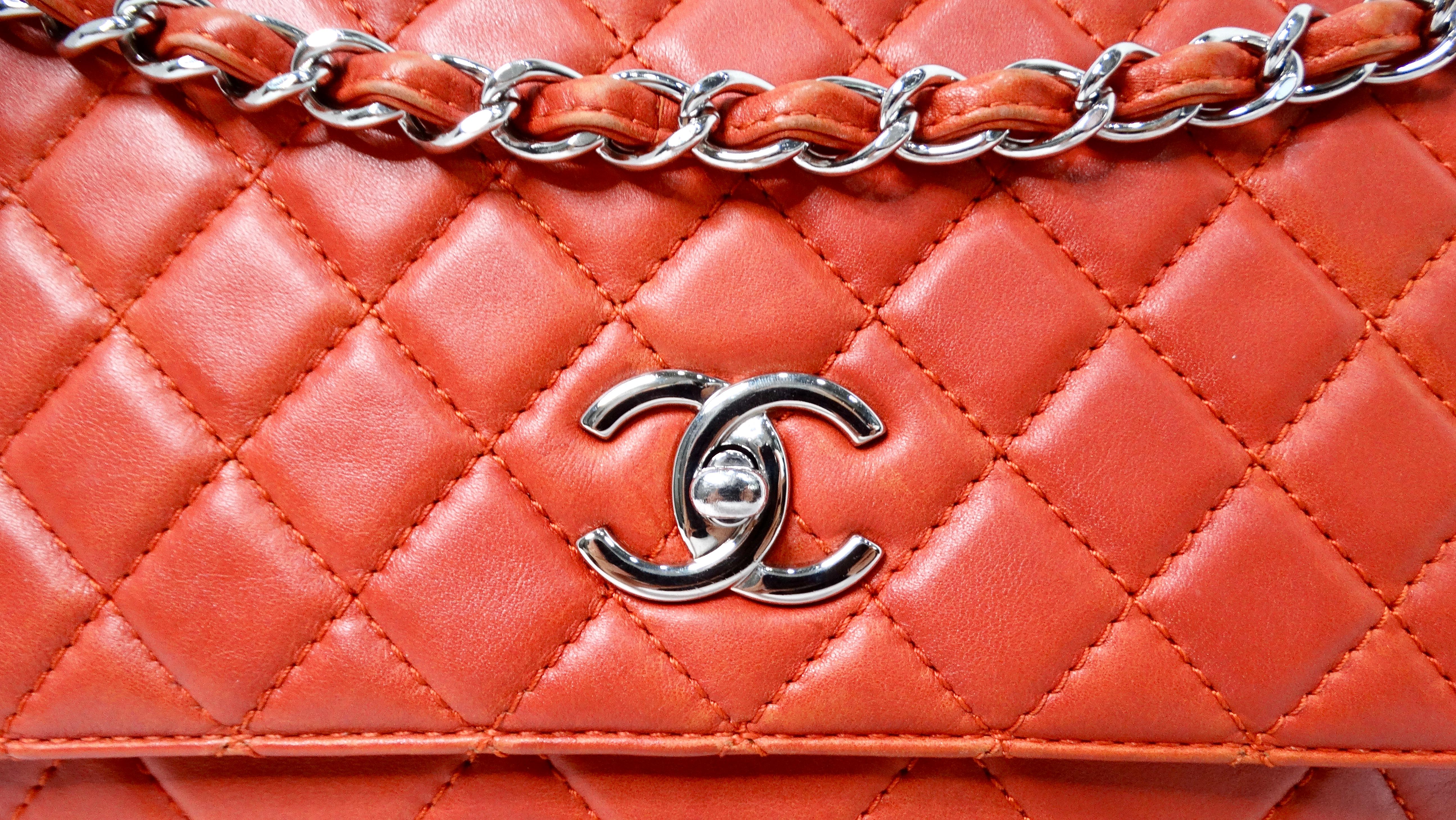 Red Chanel 2010 Burnt Orange In-The-Business Quilted Lambskin Large Single Flapbag For Sale
