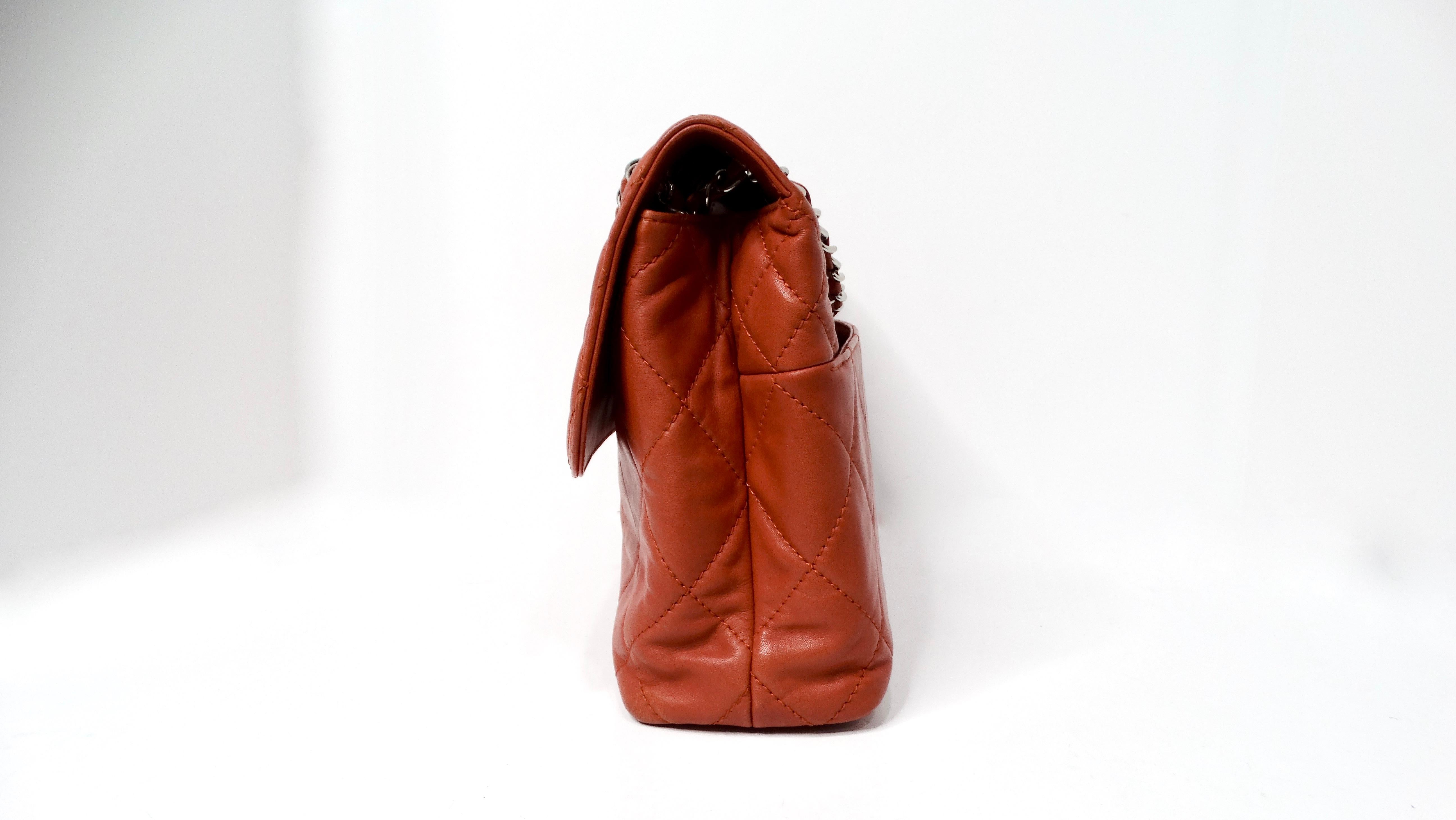 Chanel 2010 Burnt Orange In-The-Business Quilted Lambskin Large Single Flapbag In Good Condition For Sale In Scottsdale, AZ