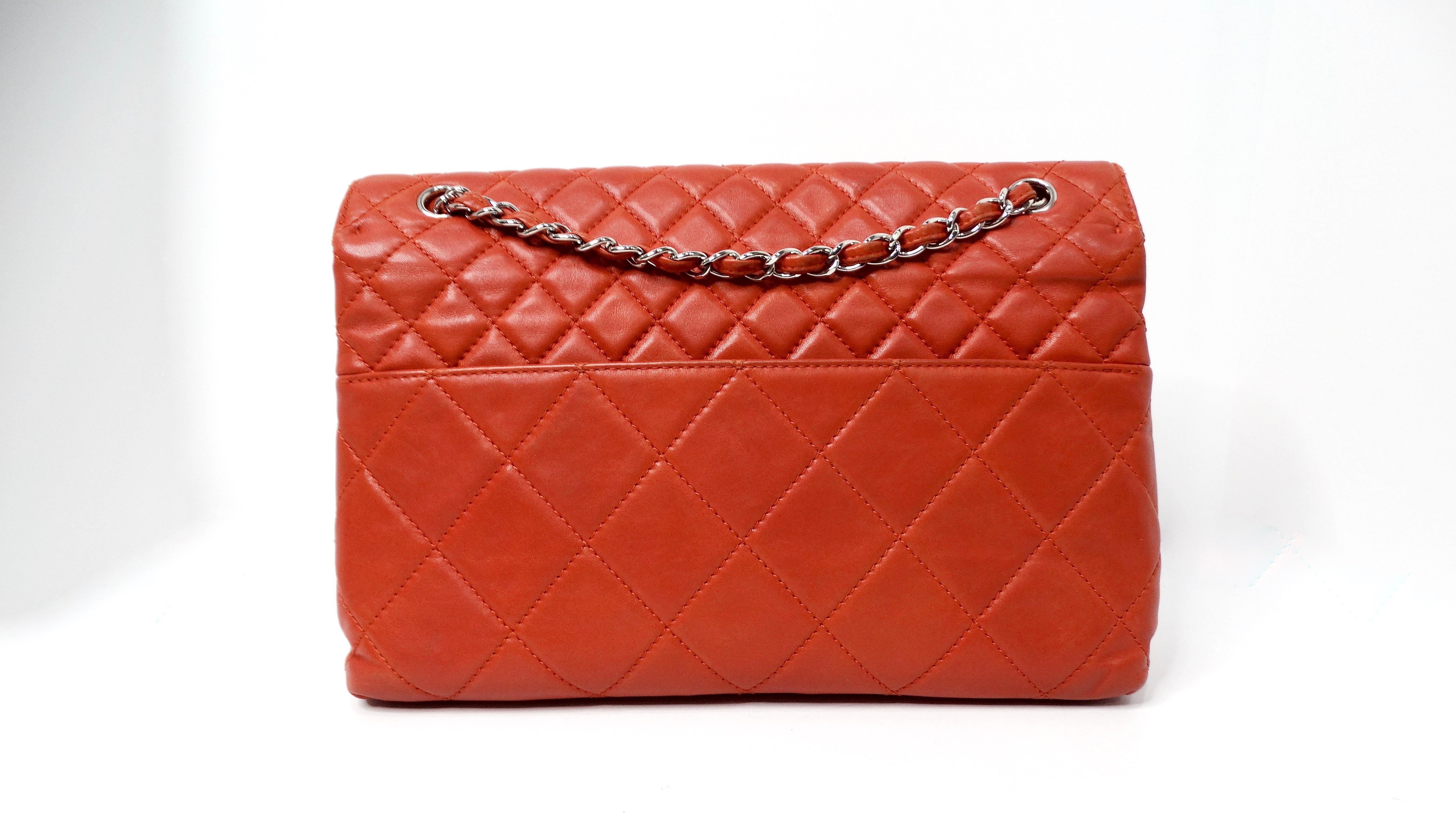 Women's Chanel 2010 Burnt Orange In-The-Business Quilted Lambskin Large Single Flapbag For Sale