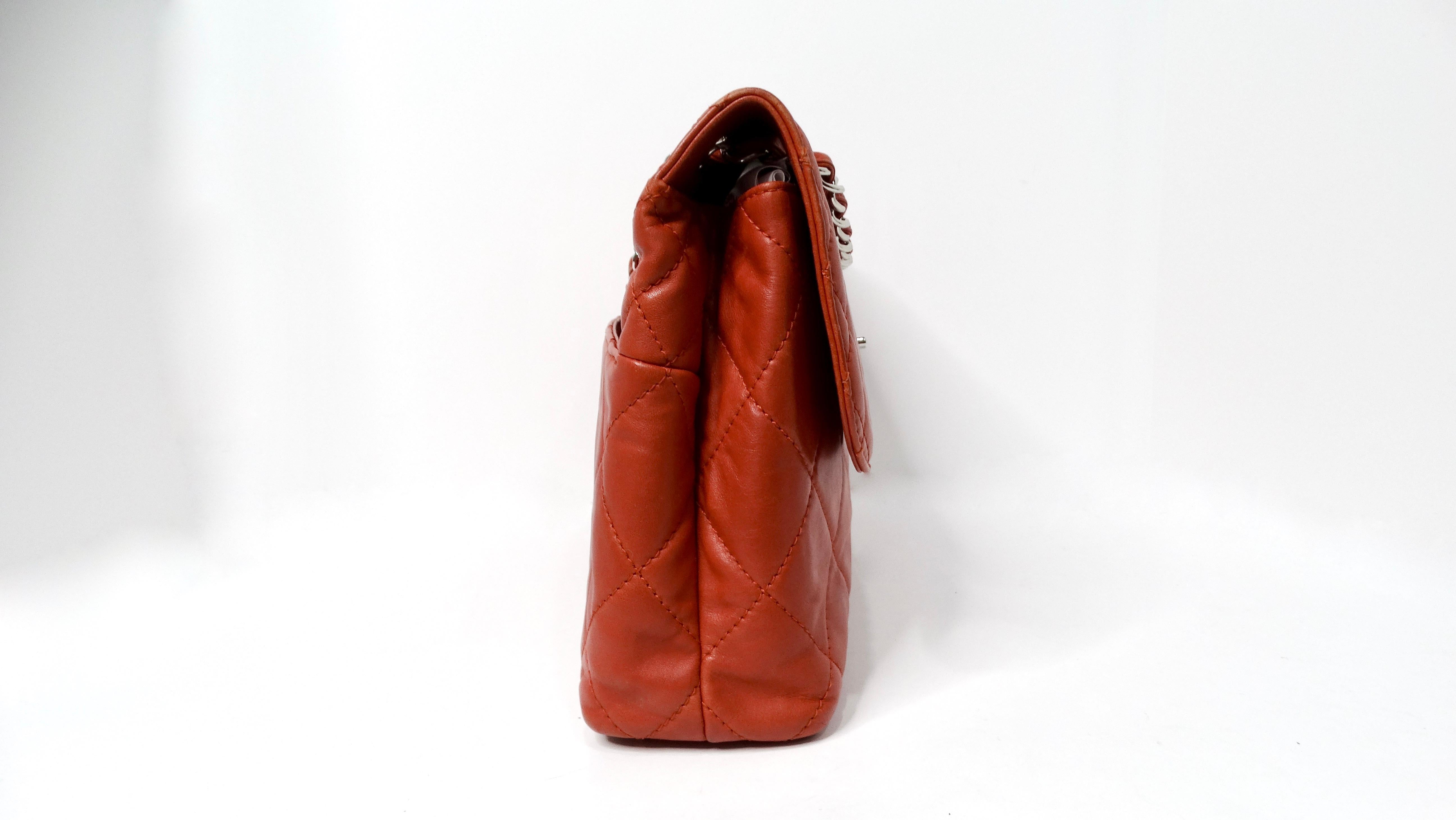Chanel 2010 Burnt Orange In-The-Business Quilted Lambskin Large Single Flapbag For Sale 2
