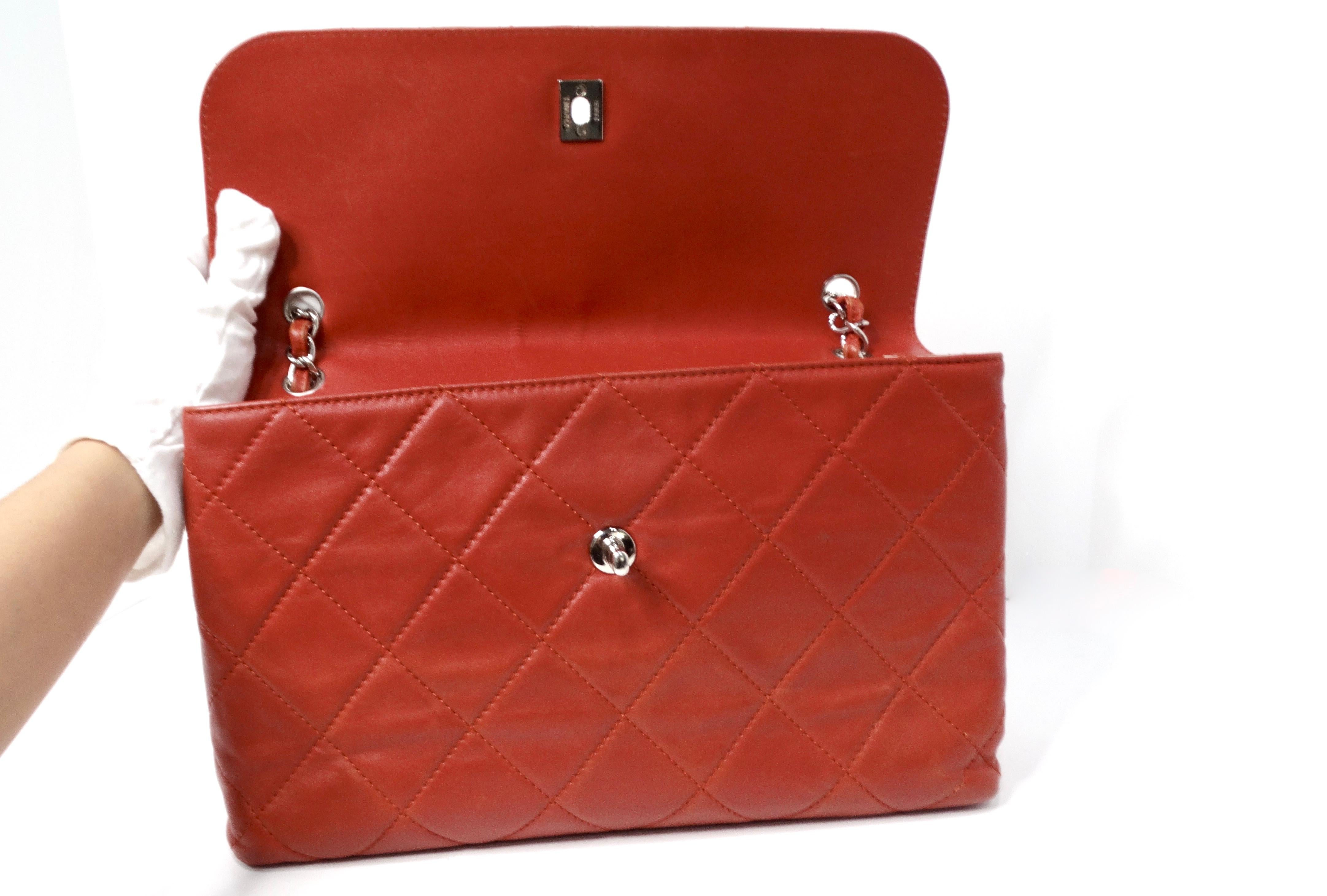 Chanel 2010 Burnt Orange In-The-Business Quilted Lambskin Large Single Flapbag For Sale 3