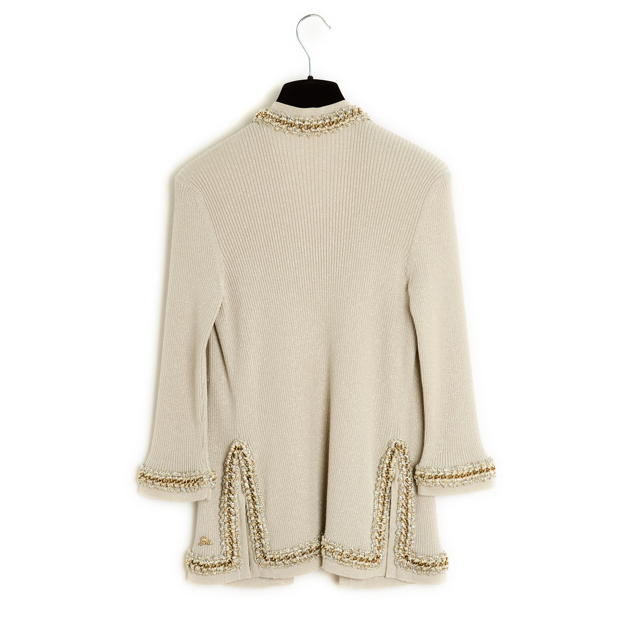 Chanel 2010 Cardigan FR40 Beige Gold Cashmere and cotton chains Cardigan US10 1
