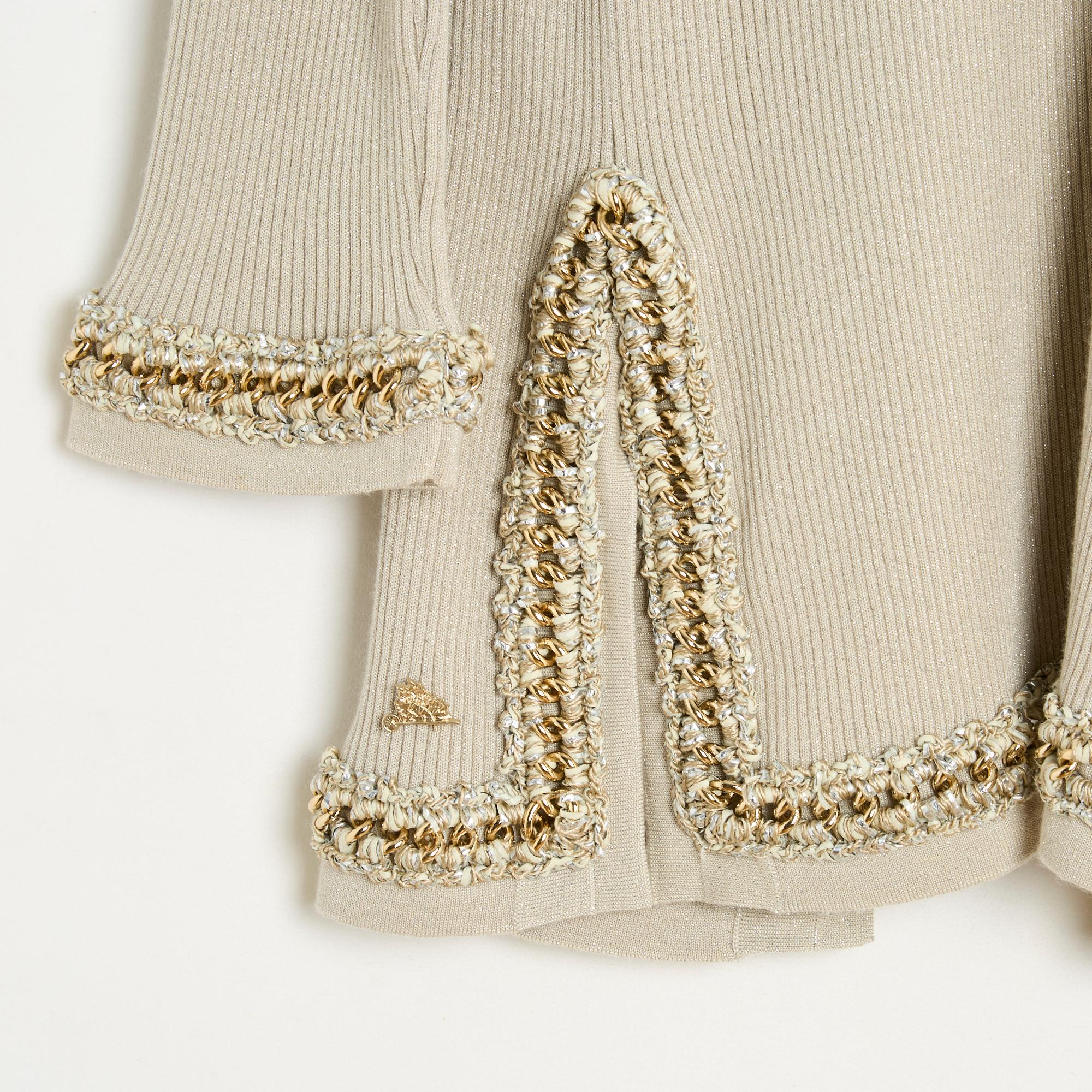 Chanel 2010 Cardigan FR40 Beige Gold Cashmere and cotton chains Cardigan US10 2