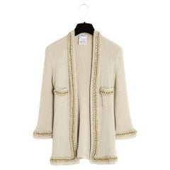 Chanel 2010 Cardigan FR40 Beige Gold Cashmere and cotton chains Cardigan US10