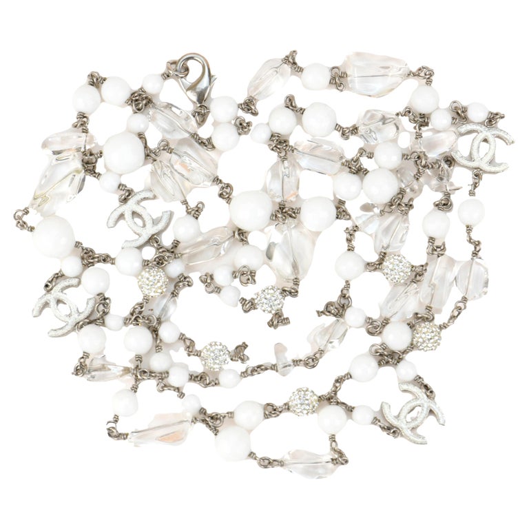 Chanel 2010 CC Crystal Pearl Long Necklace For Sale at 1stDibs