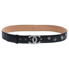 Chanel 2010 Ceinture Icones Argent T90 Cintura Icone Argento in Pelle Nera US36 pollici