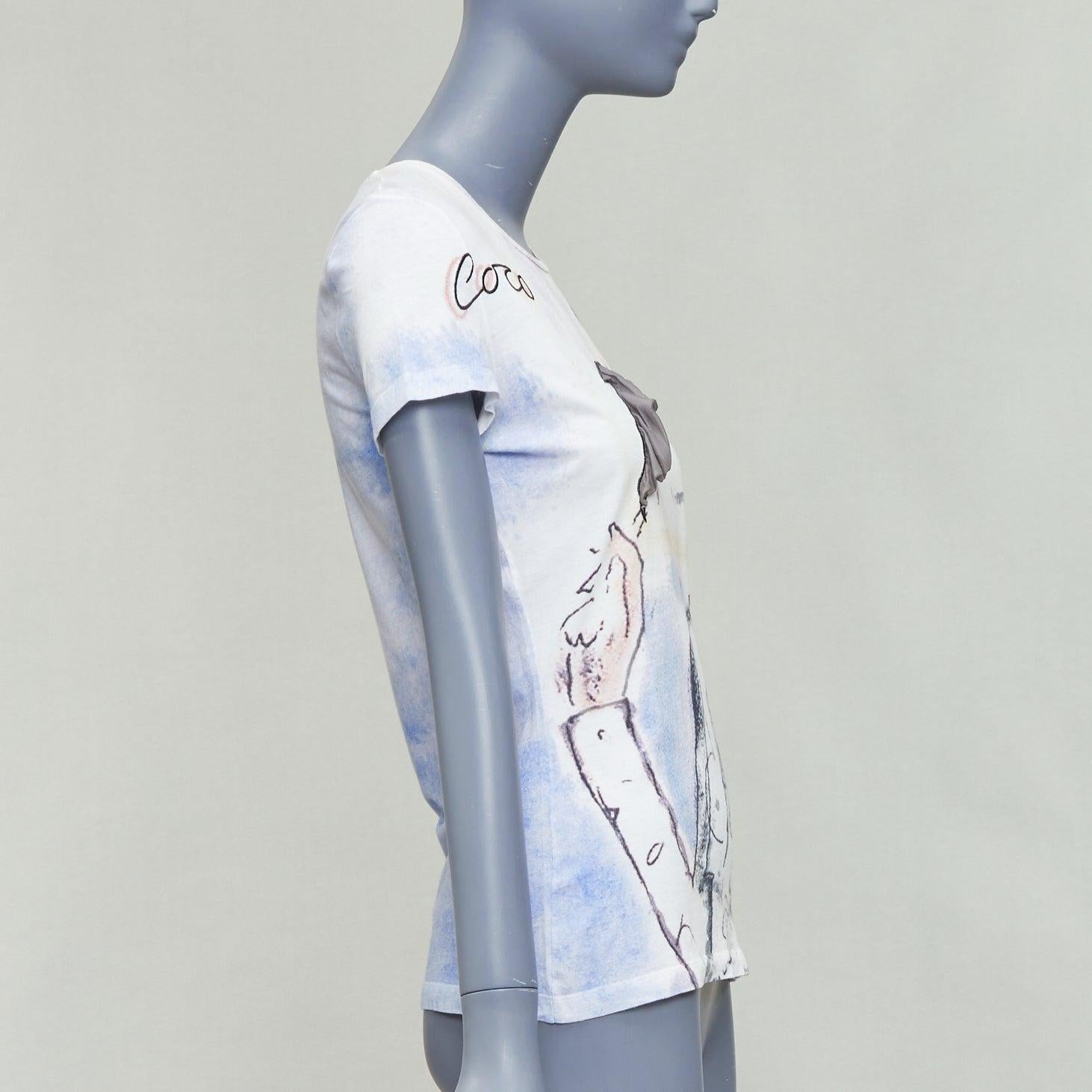 CHANEL 2010 cream cotton coco watercolor print silk tshirt FR36 S In Excellent Condition In Hong Kong, NT