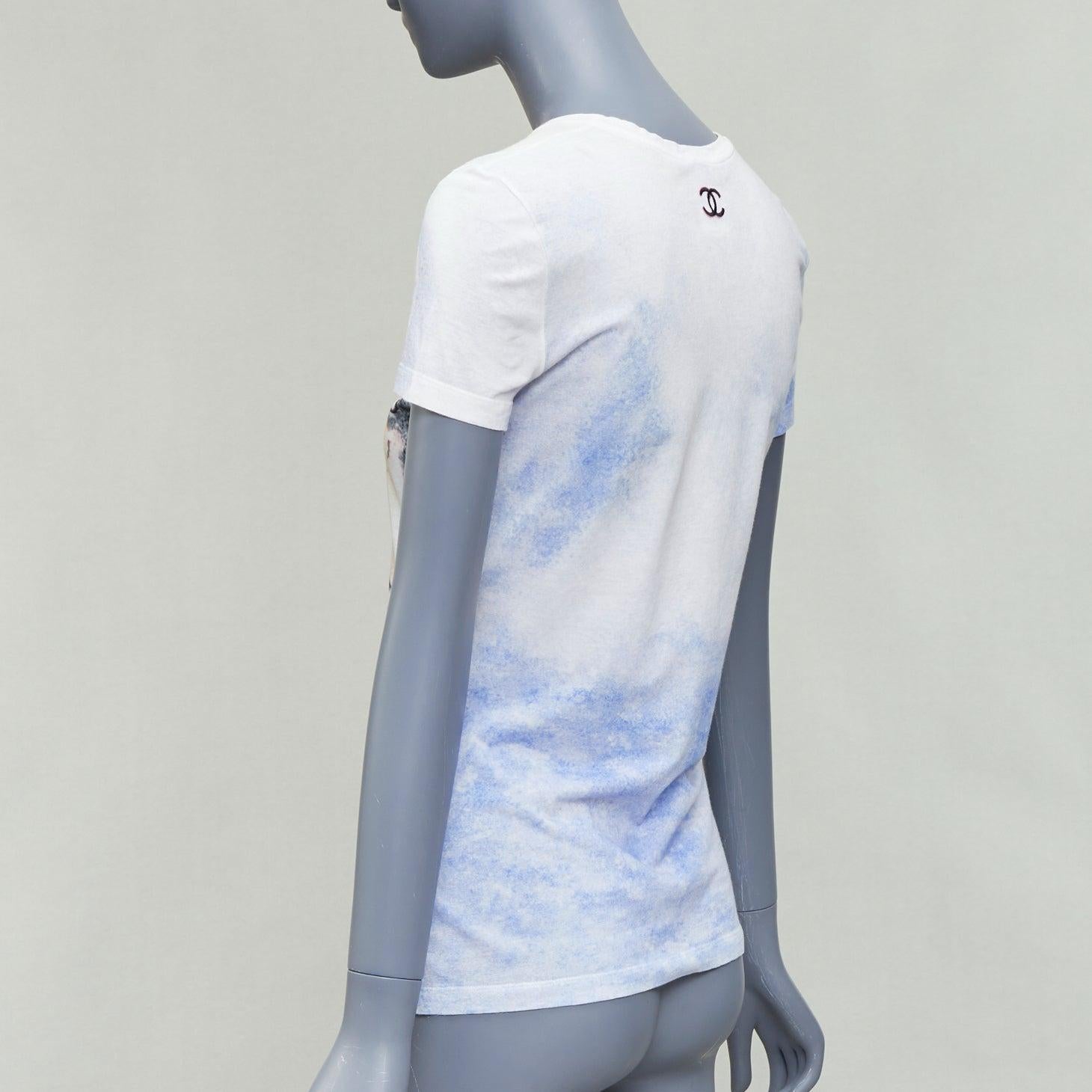 CHANEL 2010 cream cotton coco watercolor print silk tshirt FR36 S 1