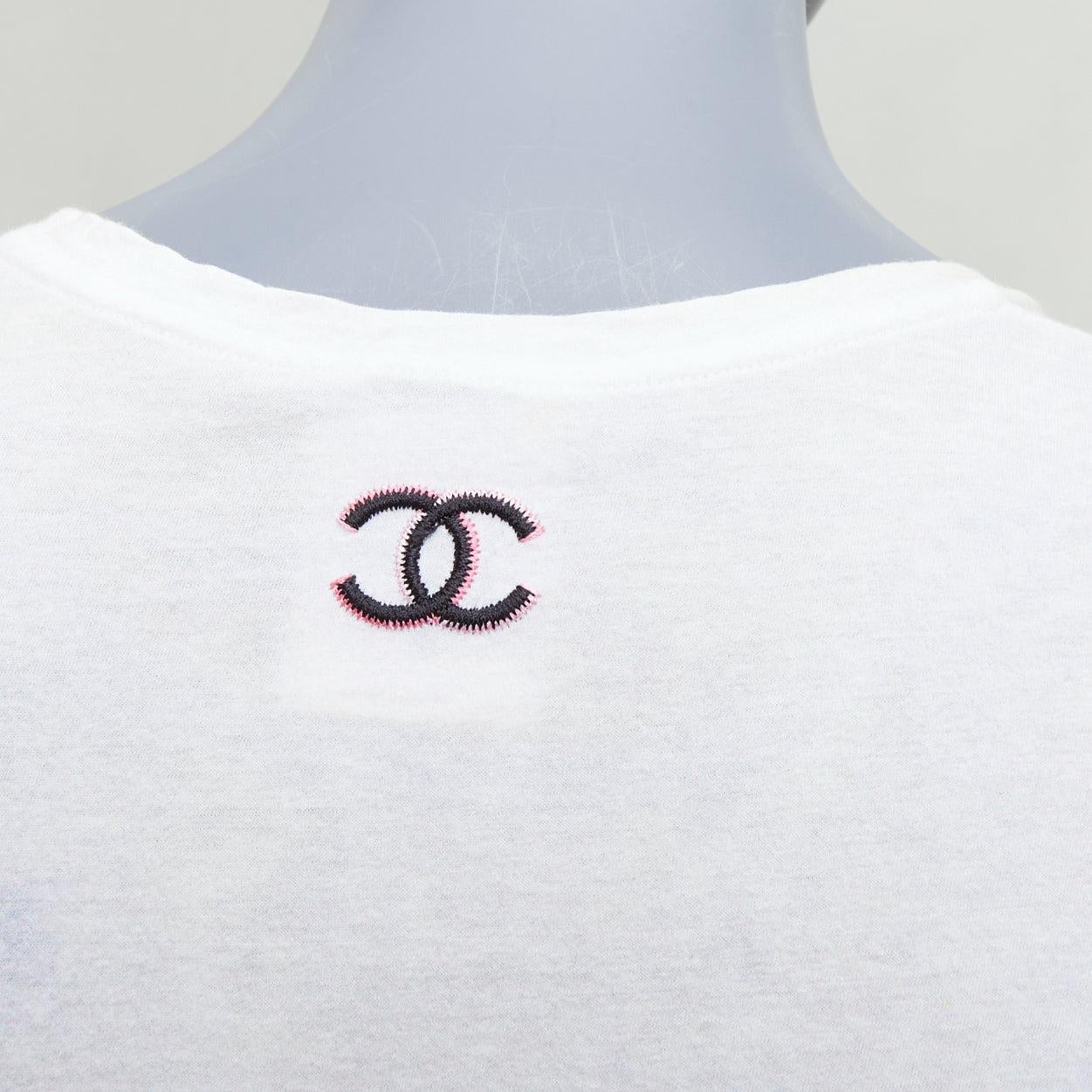 CHANEL 2010 cream cotton coco watercolor print silk tshirt FR36 S 2