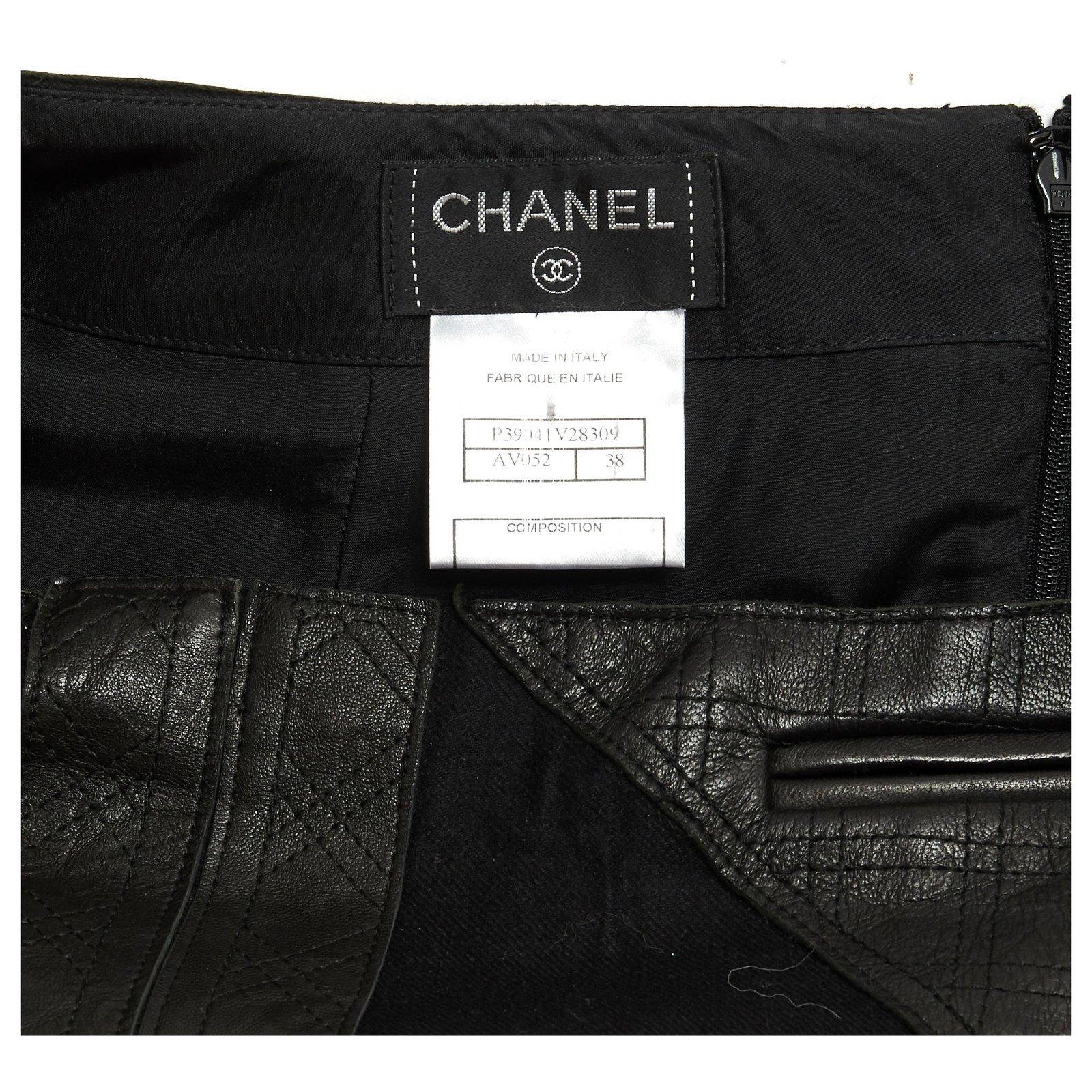 Women's Chanel 2010 Jupe FR38 Black Wool Cashmere Leather Pencil Skirt UK10 US8 For Sale