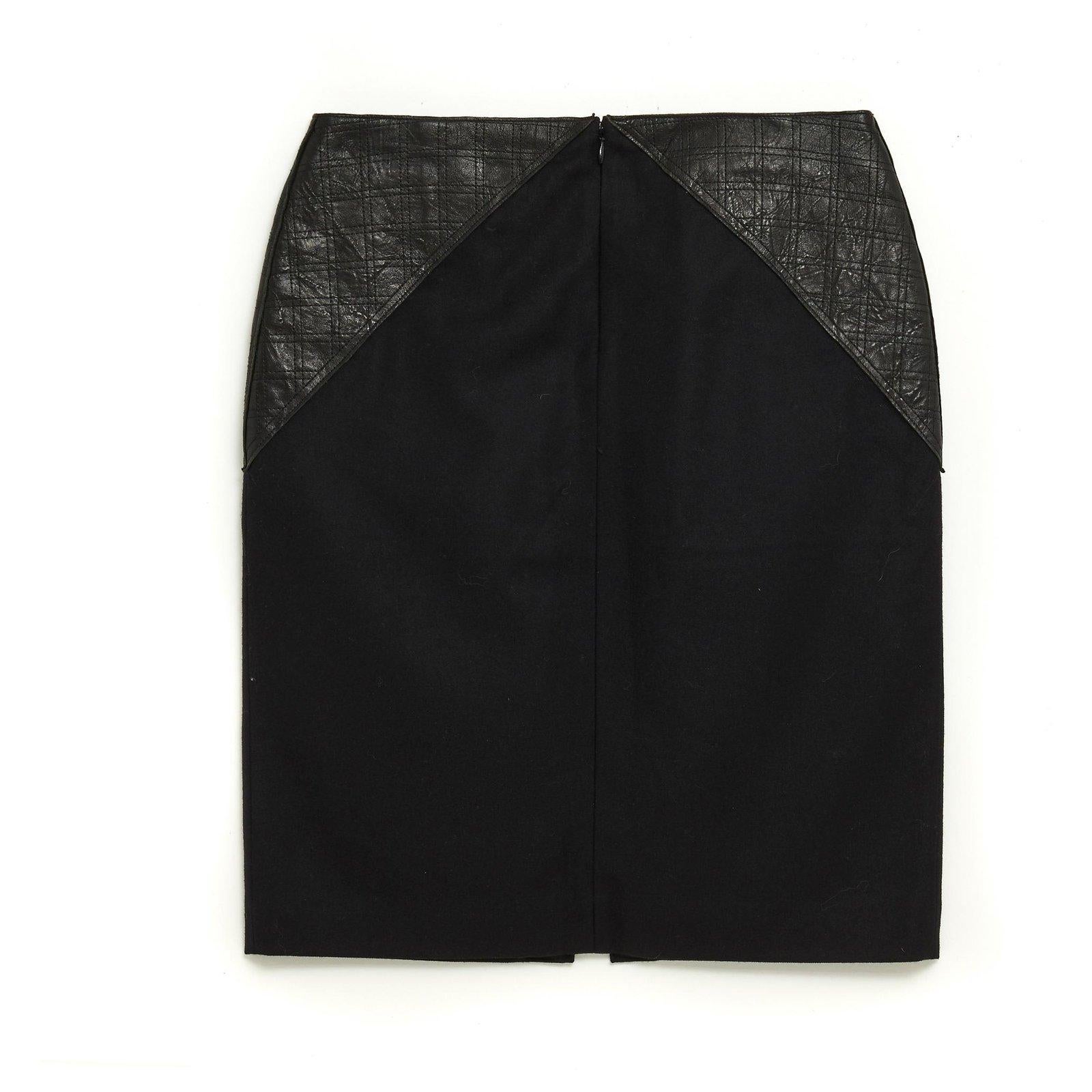 Chanel 2010 Jupe FR38 Black Wool Cashmere Leather Pencil Skirt UK10 US8 For Sale 1