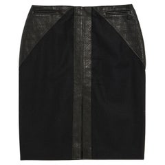 Chanel 2010 Jupe FR38 Negro Lana Cachemira Piel Falda lápiz UK10 US8