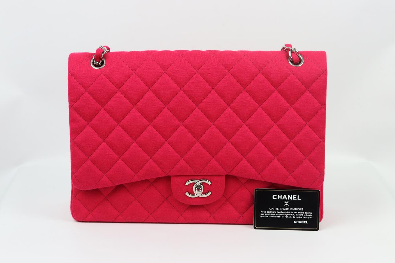 Chanel 2010 Maxi Classic Quilted Jersey Single Flap Shoulder Bag For Sale 5