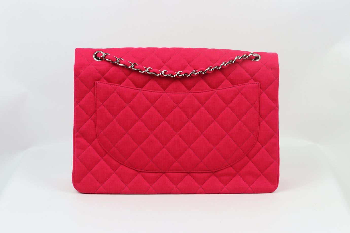 Chanel 2010 Maxi Classic Quilted Jersey Single Flap Shoulder Bag In Excellent Condition For Sale In London, GB