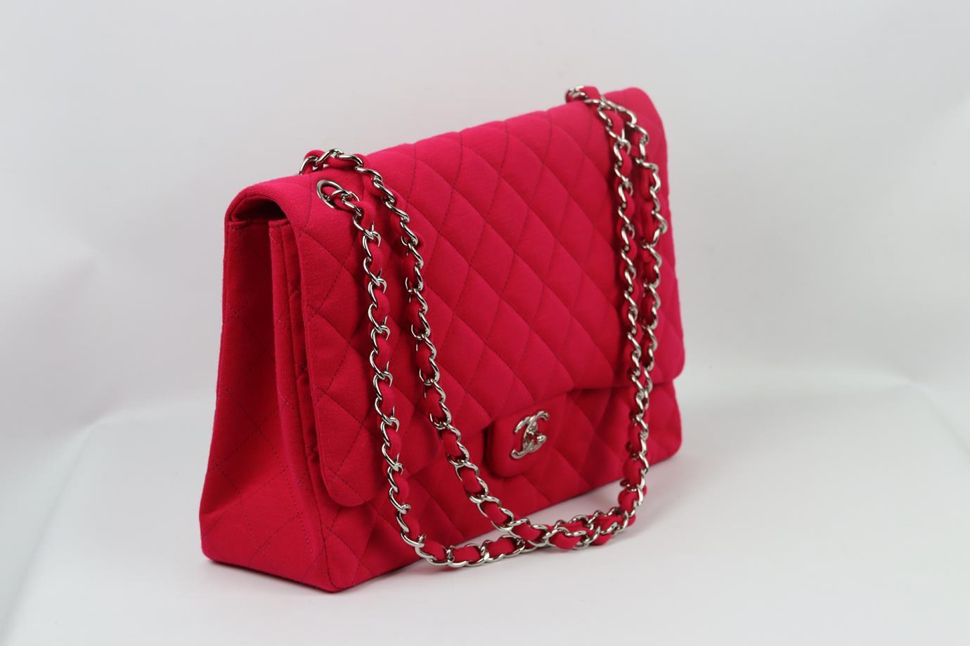 Chanel 2010 Maxi Classic Quilted Jersey Single Flap Shoulder Bag For Sale 2
