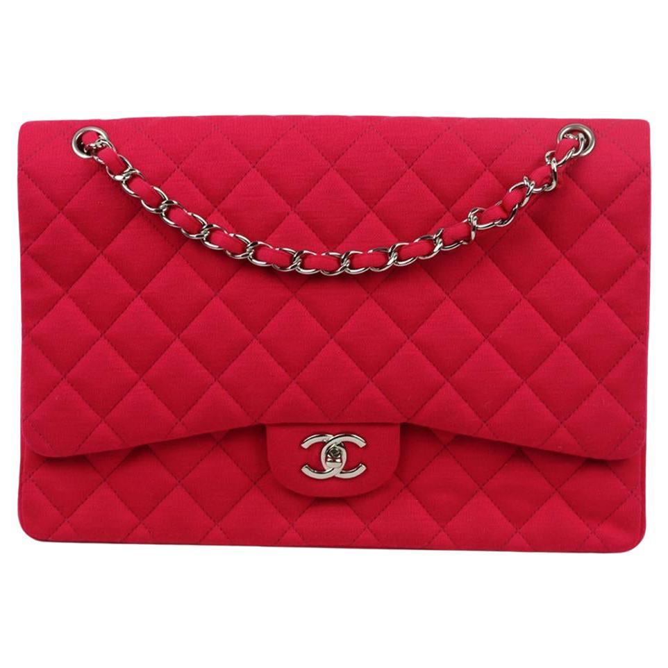 Chanel 2010 Maxi Classic Quilted Jersey Single Flap Shoulder Bag For Sale