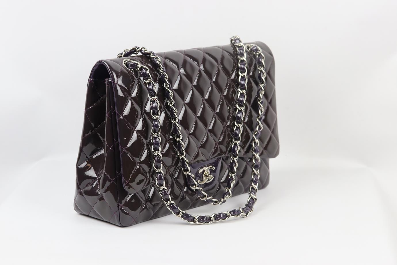 Chanel 2010 Maxi Classic Quilted Patent Leather Single Flap Shoulder Bag For Sale 3