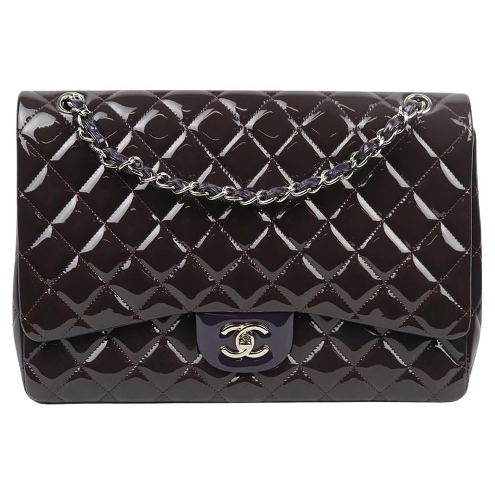 Chanel 2010 Maxi Classic Quilted Patent Leather Single Flap Shoulder Bag For Sale