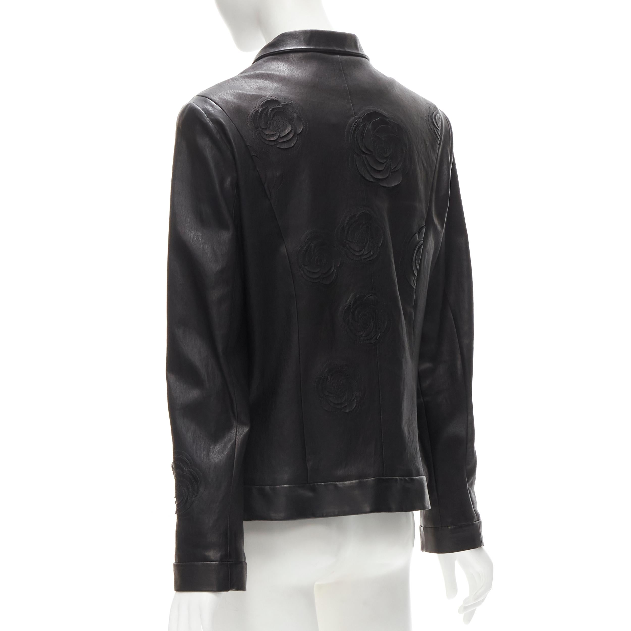 CHANEL 2010 Paris Shanghai black Camellia laser cut lambskin Qipao jacket FR44 3