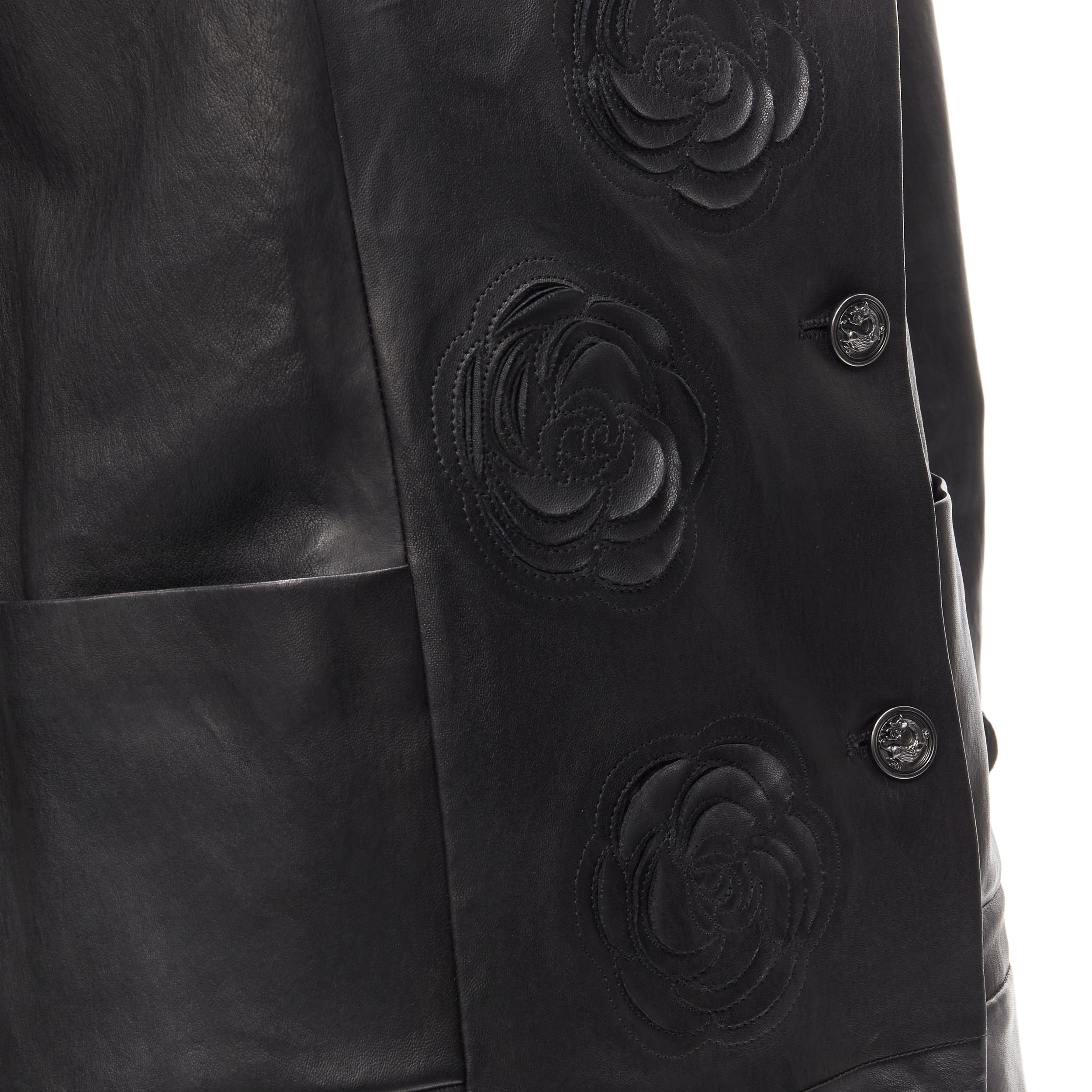 CHANEL 2010 Paris Shanghai black Camellia laser cut lambskin Qipao jacket FR44 4